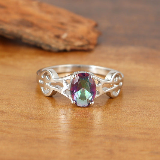 Natural Mystic Topaz Ring-925 Sterling Silver Ring-Rainbow Topaz Ring-Mystic Topaz Silver Ring-Handmade Ring-Multi Fire Gemstone Ring