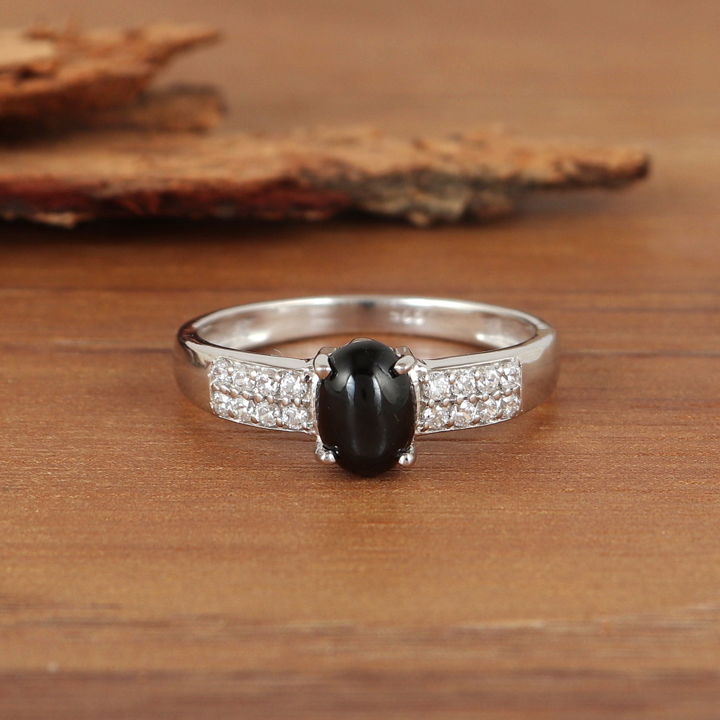 Black Star Sapphire Ring-925 Sterling Silver Ring-Black Star Ring-Oval Cabochon Ring-Black Star Cluster Ring-Black Star Jewelry-Gift for Her