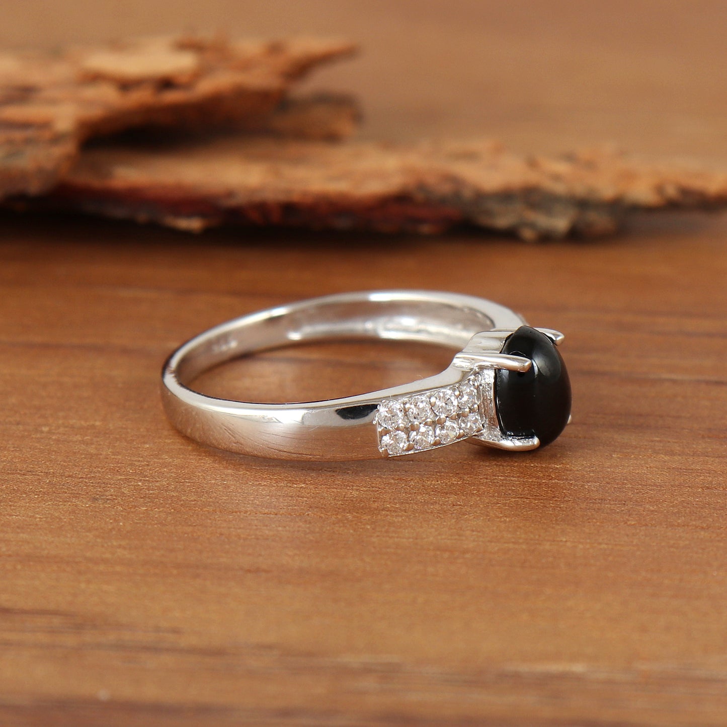 Black Star Sapphire Ring-925 Sterling Silver Ring-Black Star Ring-Oval Cabochon Ring-Black Star Cluster Ring-Black Star Jewelry-Gift for Her