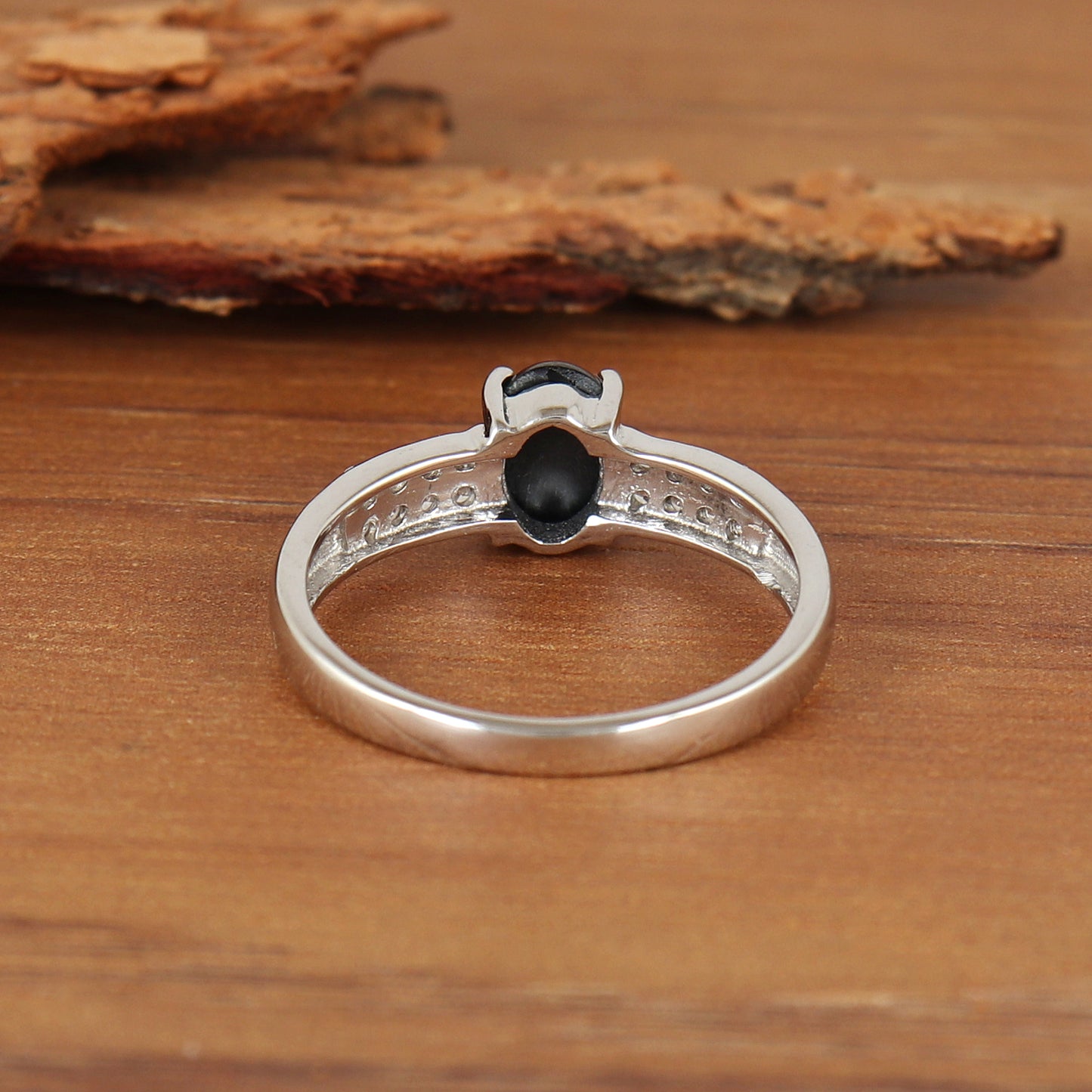Black Star Sapphire Ring-925 Sterling Silver Ring-Black Star Ring-Oval Cabochon Ring-Black Star Cluster Ring-Black Star Jewelry-Gift for Her