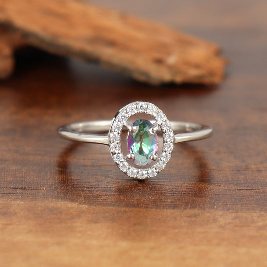 Natural Mystic Topaz Cluster Ring-925 Sterling Silver Ring-Rainbow Topaz Ring-Round Gemstone Ring-Mystic Topaz Jewelry-Wedding Gift for Her
