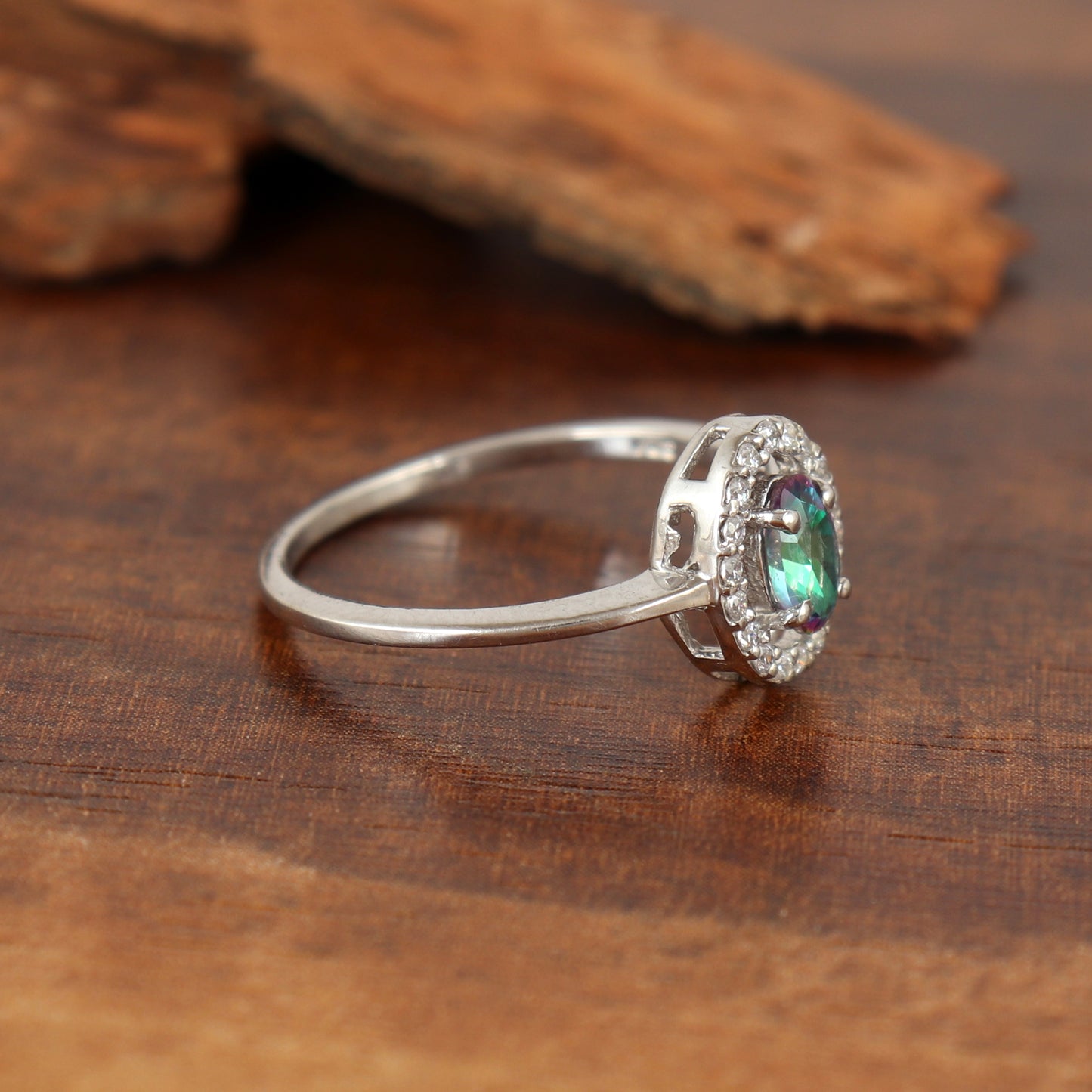 Natural Mystic Topaz Cluster Ring-925 Sterling Silver Ring-Rainbow Topaz Ring-Round Gemstone Ring-Mystic Topaz Jewelry-Wedding Gift for Her