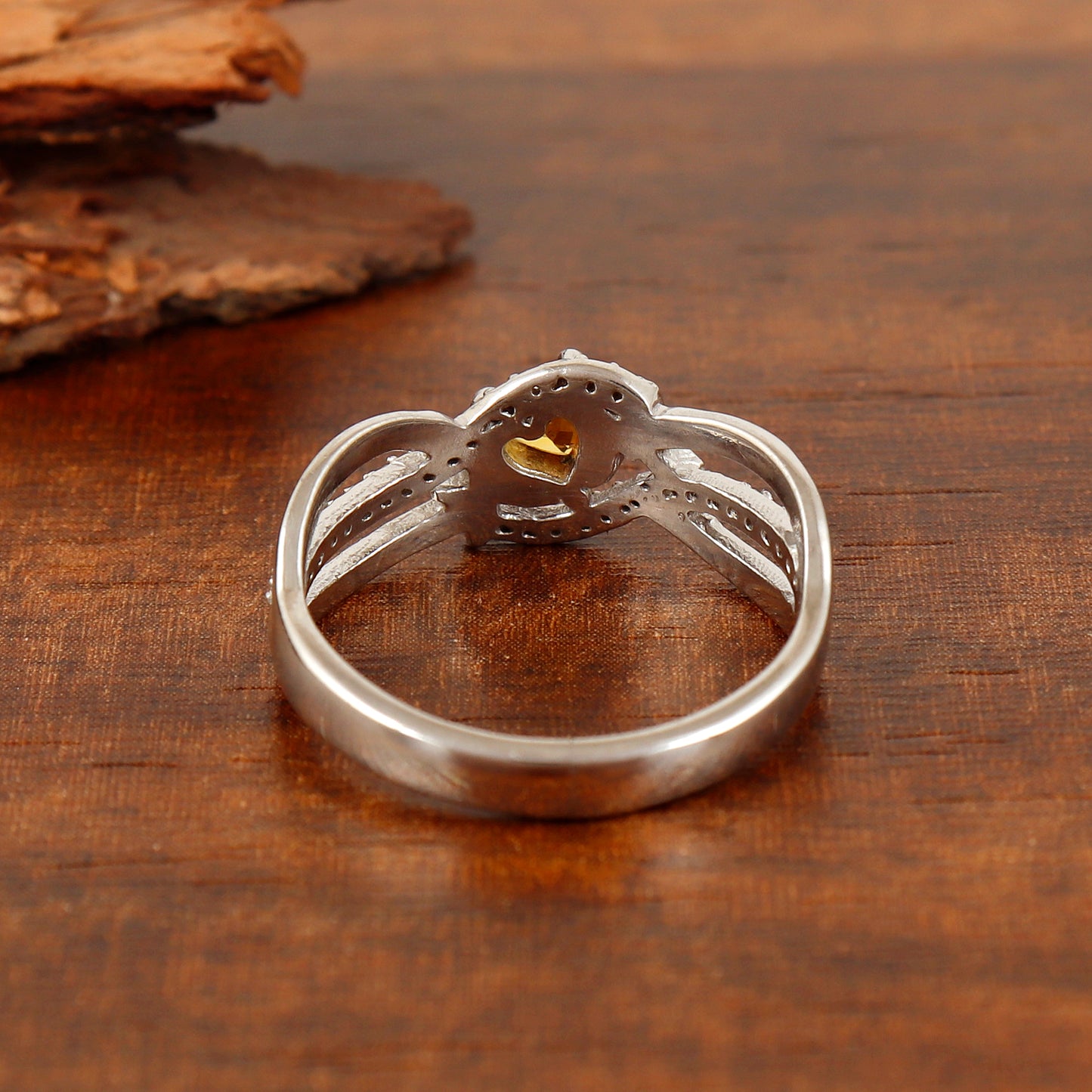 Natural Yellow Sapphire Heart Cut Gemstone Diamond Ring in 925 Sterling Silver Wedding Gift for Her