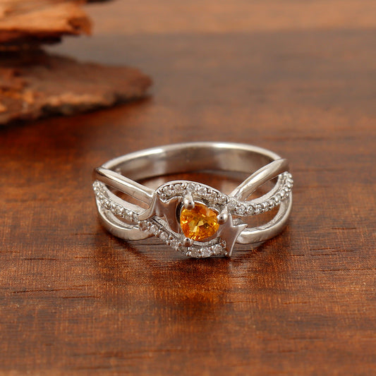 Natural Yellow Sapphire Heart Cut Gemstone Diamond Ring in 925 Sterling Silver Wedding Gift for Her