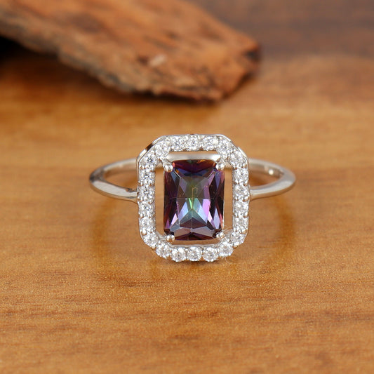 Natural Mystic Topaz Cluster Ring-925 Sterling Silver-Rainbow Topaz Ring-Octagon Gemstone Ring-Mystic Topaz Jewelry-Anniversary Gift for Her