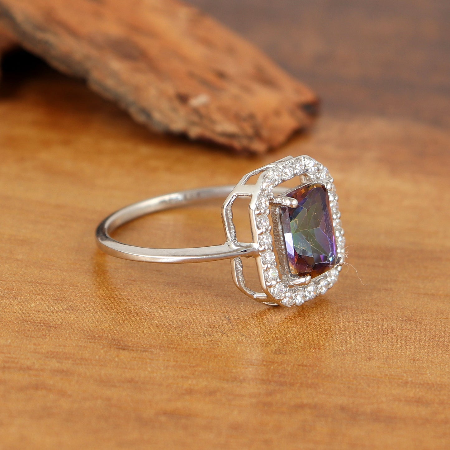 Natural Mystic Topaz Cluster Ring-925 Sterling Silver-Rainbow Topaz Ring-Octagon Gemstone Ring-Mystic Topaz Jewelry-Anniversary Gift for Her