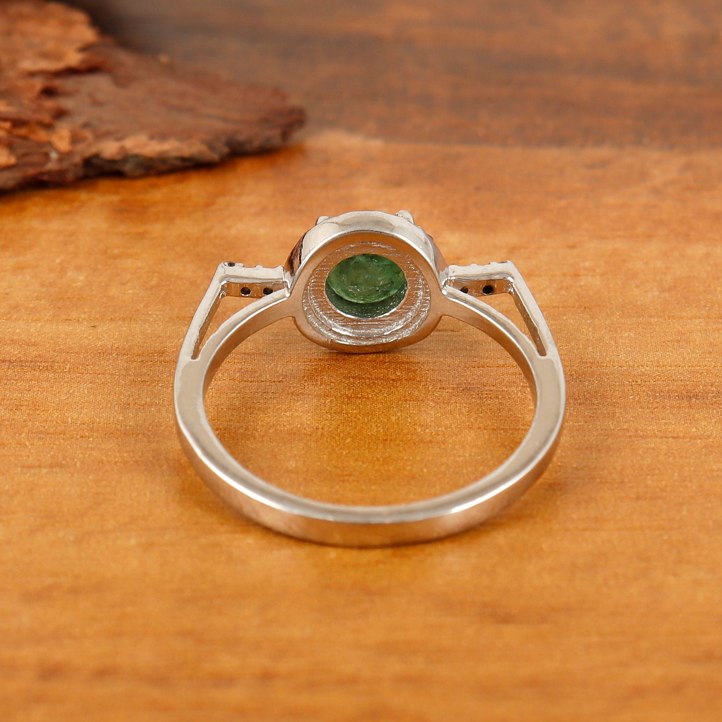Emerald & Diamond Ring 925 Sterling Silver Round Cut Gemstone Ring Wedding Gift for Her