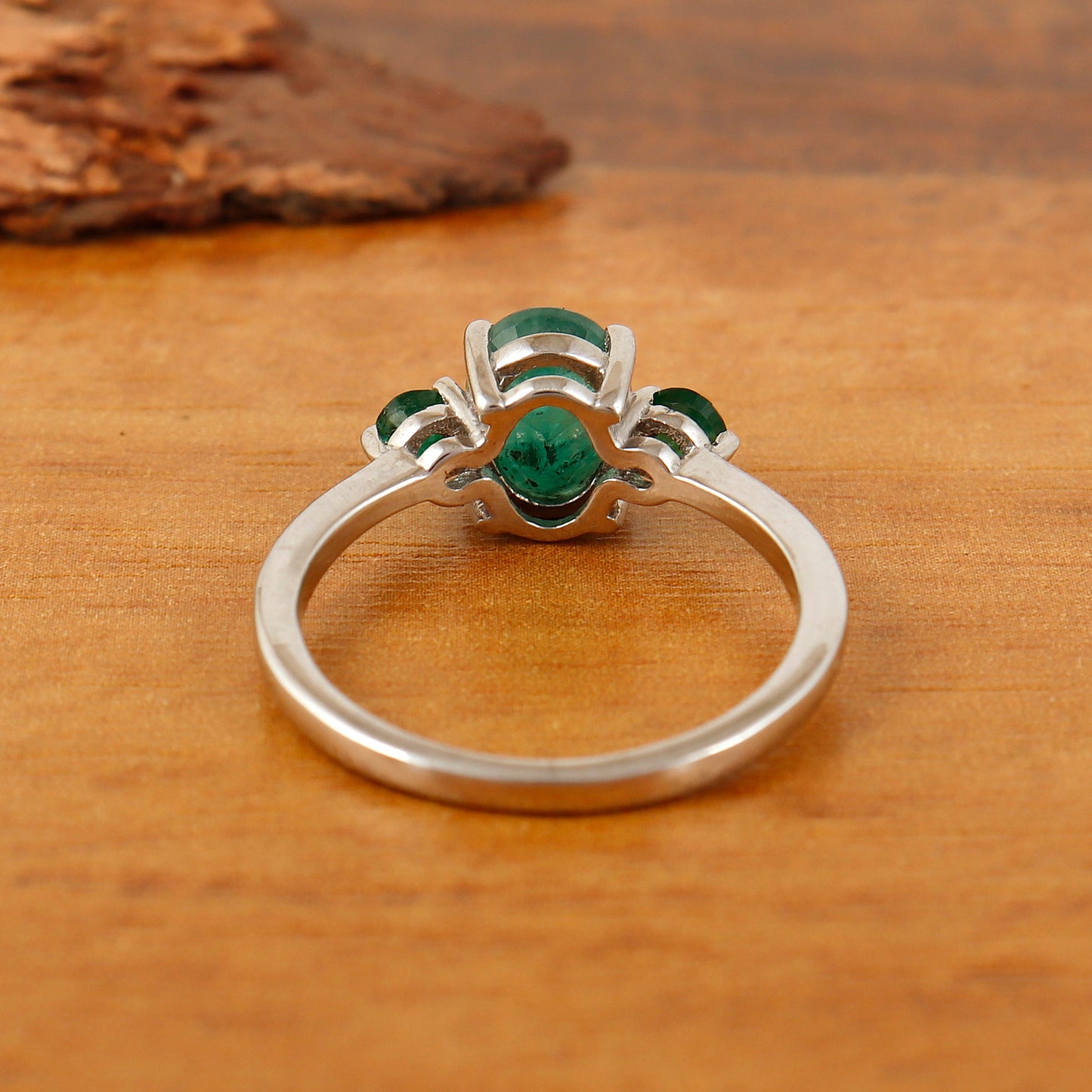 Emerald Three Stone Ring 925 Sterling Silver May Birthstone Ring Engagement Ring Gift for Her