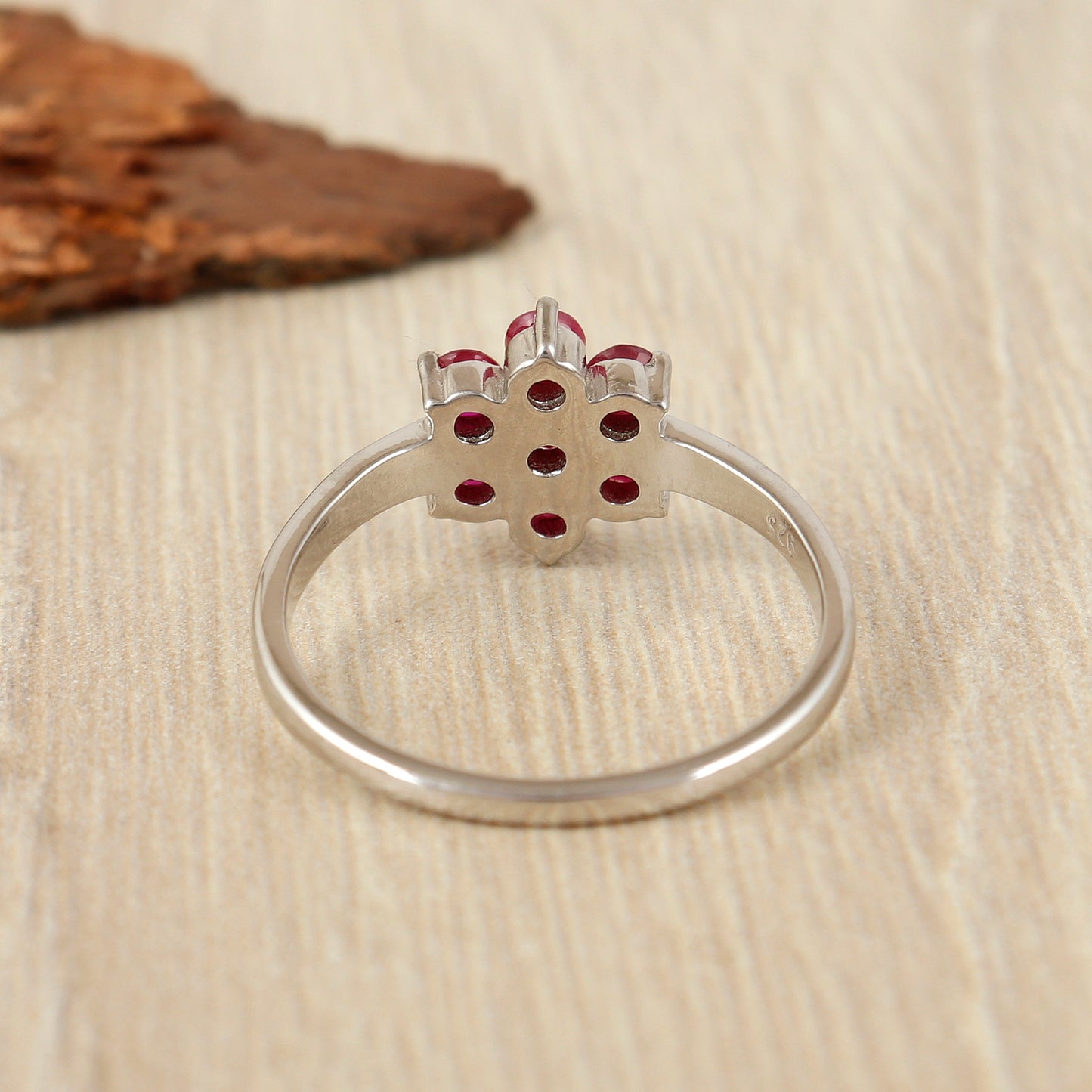 Natural Ruby Floral Ring-925 Sterling Silver-Round Gemstone Ring-July Birthstone Ring-Ruby Flower Ring-Wedding Gift for Her-Ruby Jewelry
