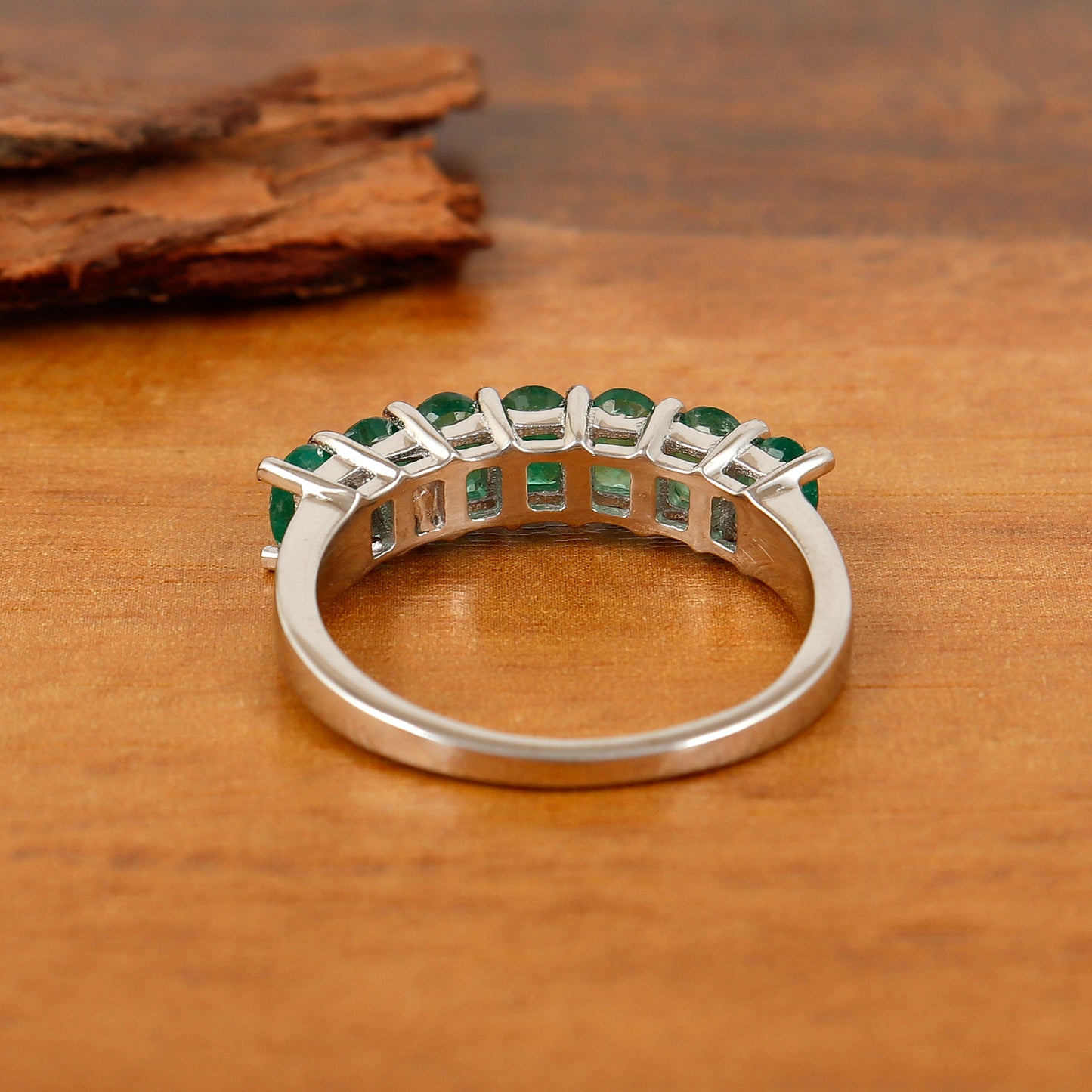 Emerald Half Eternity Band-925 Sterling Silver Ring-May Birthstone Ring-Emerald Ring-Oval Gemstone Ring-Handmade Ring-Wedding Gift for Her