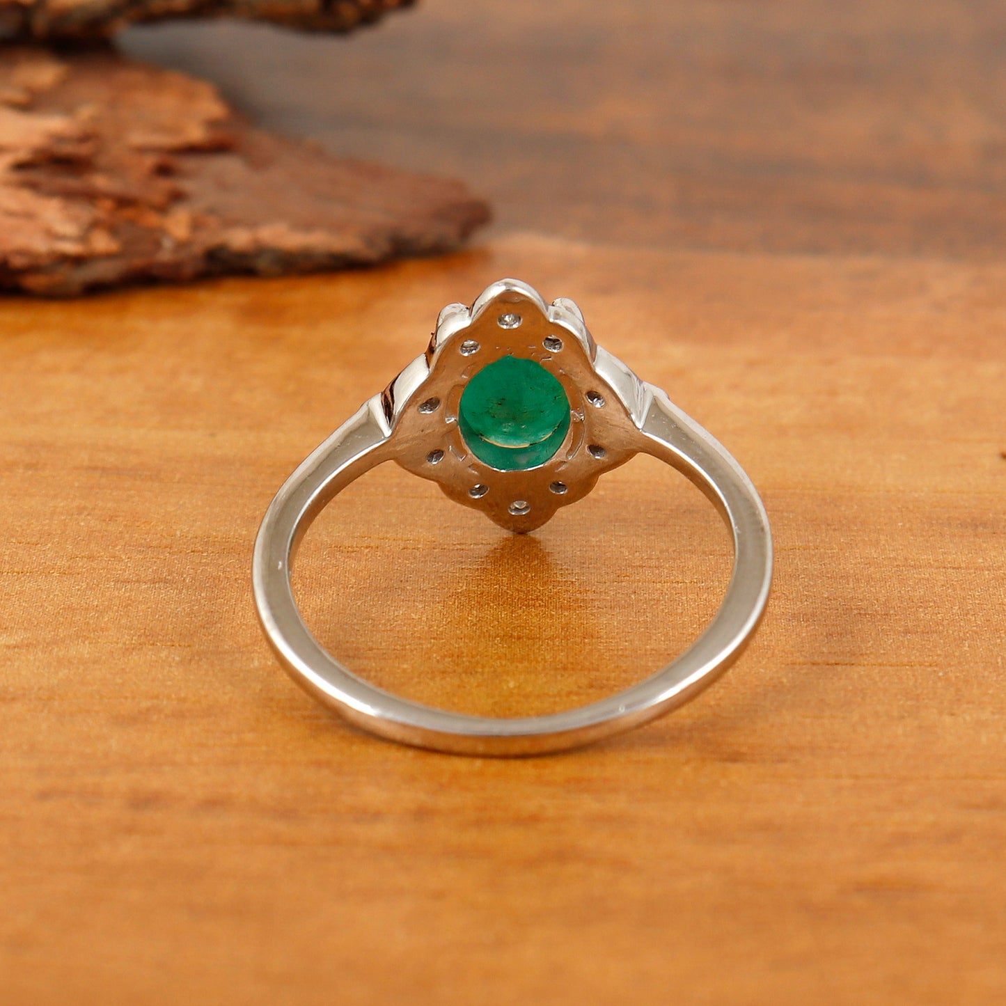 Natural Emerald Oval Cut Gemstone Ring-925 Sterling Silver Ring-Diamond Ring-May Birthstone Ring-Genuine Emerald Silver Ring-Wedding Gift