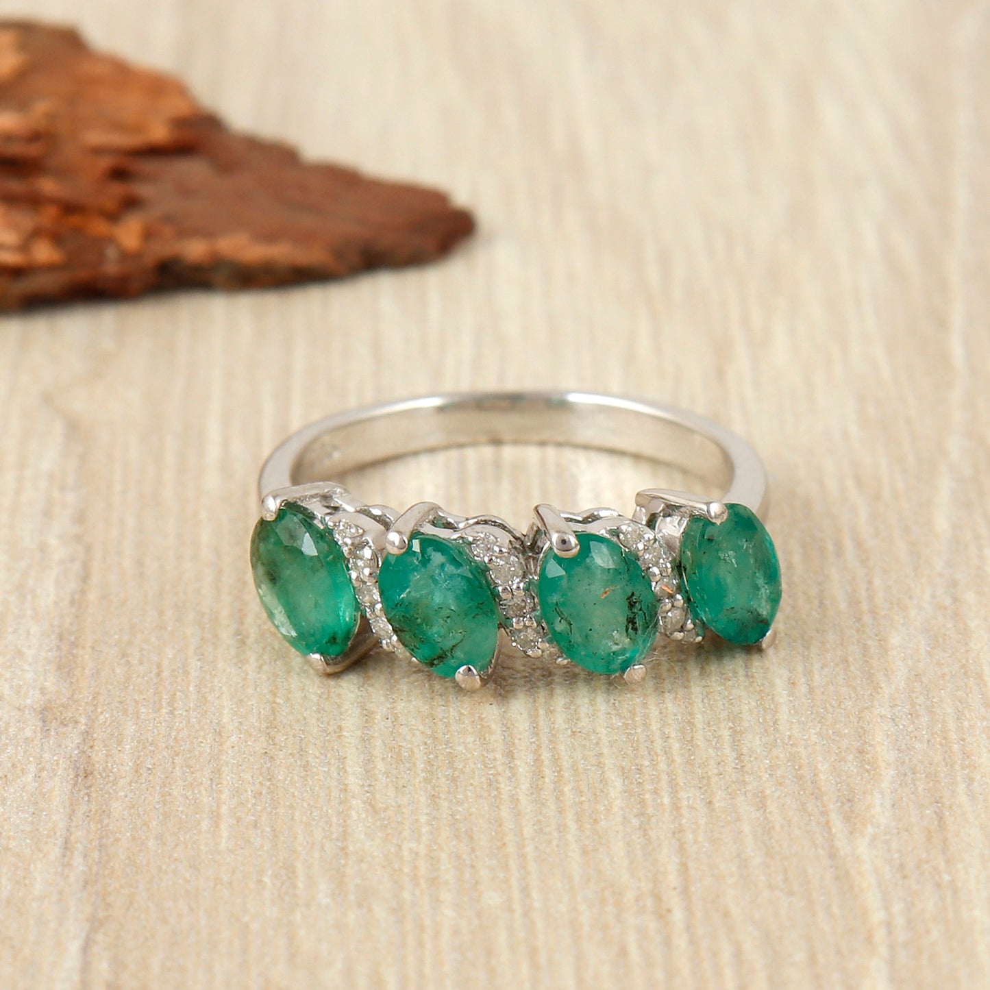 Natural Emerald Ring-925 Sterling Silver-May Birthstone-Statement Ring-Green Stone Ring-Cluster Ring-Engagement Ring-Wedding Gift For Her