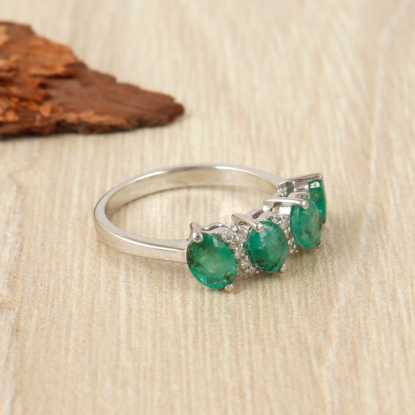 Natural Emerald Ring-925 Sterling Silver-May Birthstone-Statement Ring-Green Stone Ring-Cluster Ring-Engagement Ring-Wedding Gift For Her