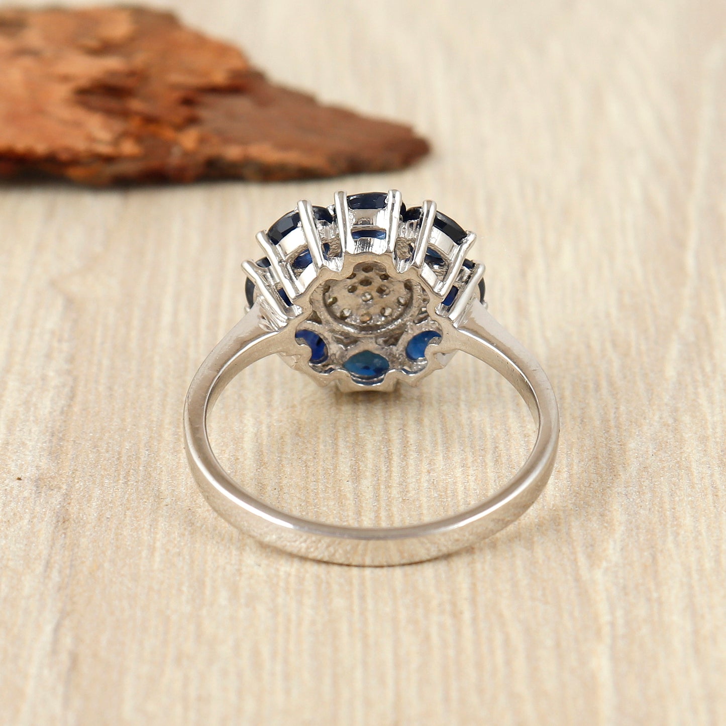 Blue Sapphire Floral Ring-925 Sterling Silver Ring-Flower Design Sapphire Ring-Sun Flower Ring-Diamond Ring-Engagement Ring Gift for Her