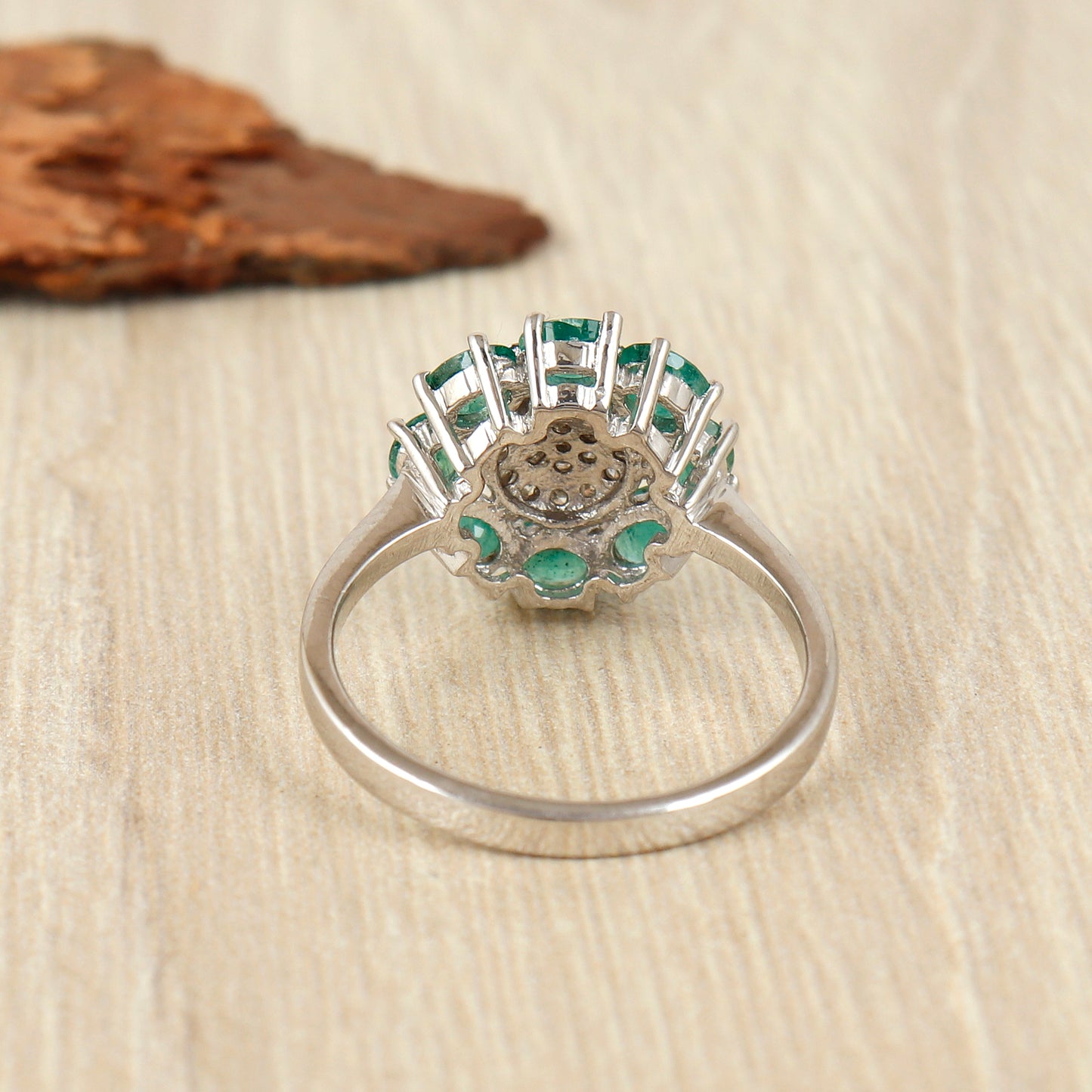 Natural Emerald Oval Cut Gemstone Ring-Sun Flower Emerald Ring-925 Sterling Silver Ring-May Birthstone Floral Emerald Ring-Wedding Gift Her