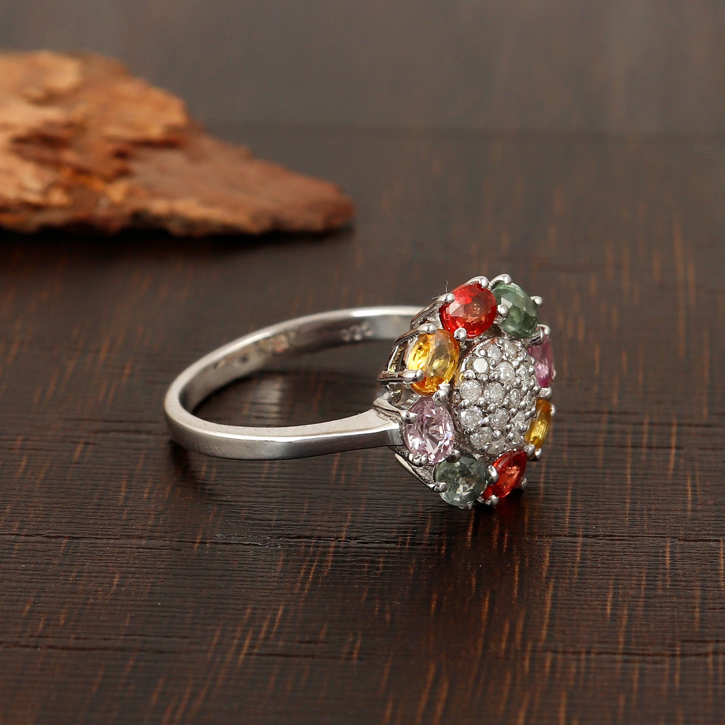 Natural Multi Sapphire Sun Flower Ring-925 Sterling Silver Ring-Floral Sapphire Ring-Multi Sapphire Jewelry-Sapphire Silver Ring for Gift