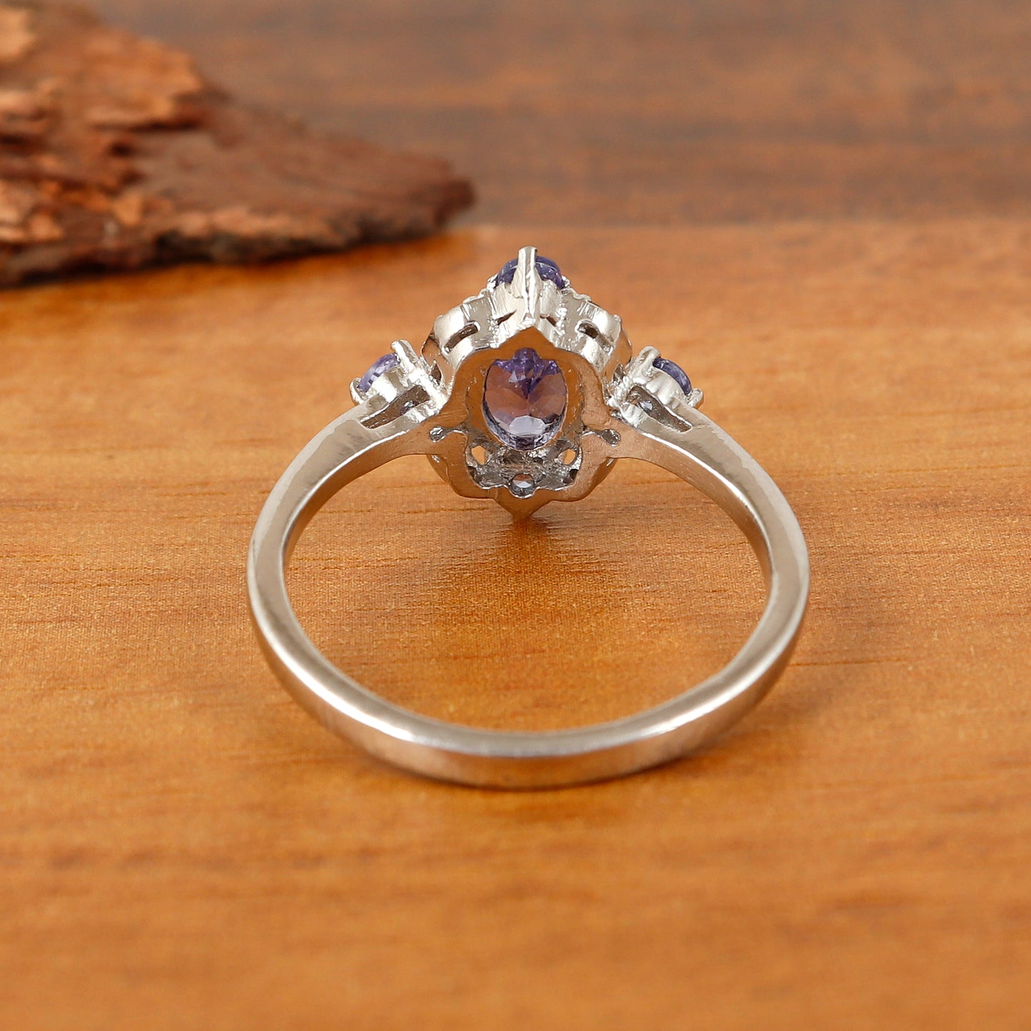 Natural Tanzanite Ring-925 Sterling Silver Ring-7x5mm Oval Tanzanite Ring-Blue Gemstone Ring-Tanzanite Cluster Ring-Statement Ring Gift Her