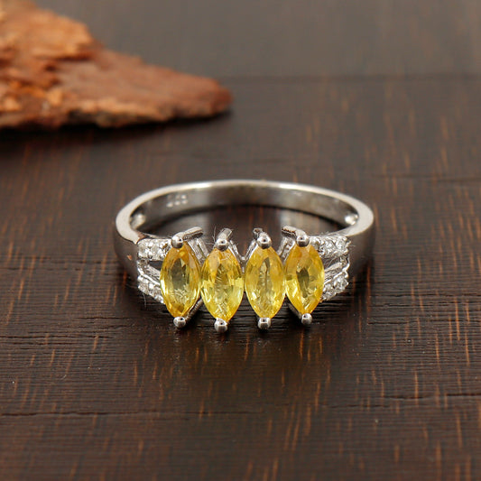 Yellow Sapphire Marquise Cut Gemstone Ring-925 Sterling Silver Ring-Diamond Ring-Sapphire Silver Ring-Engagement Ring-Wedding Gift for Her