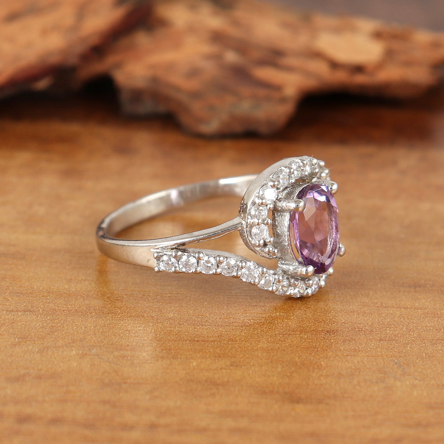 Amethyst Oval Cut Gemstone Cluster Ring 925 Sterling Silver Handmade Ring February Birthstone Jewelry