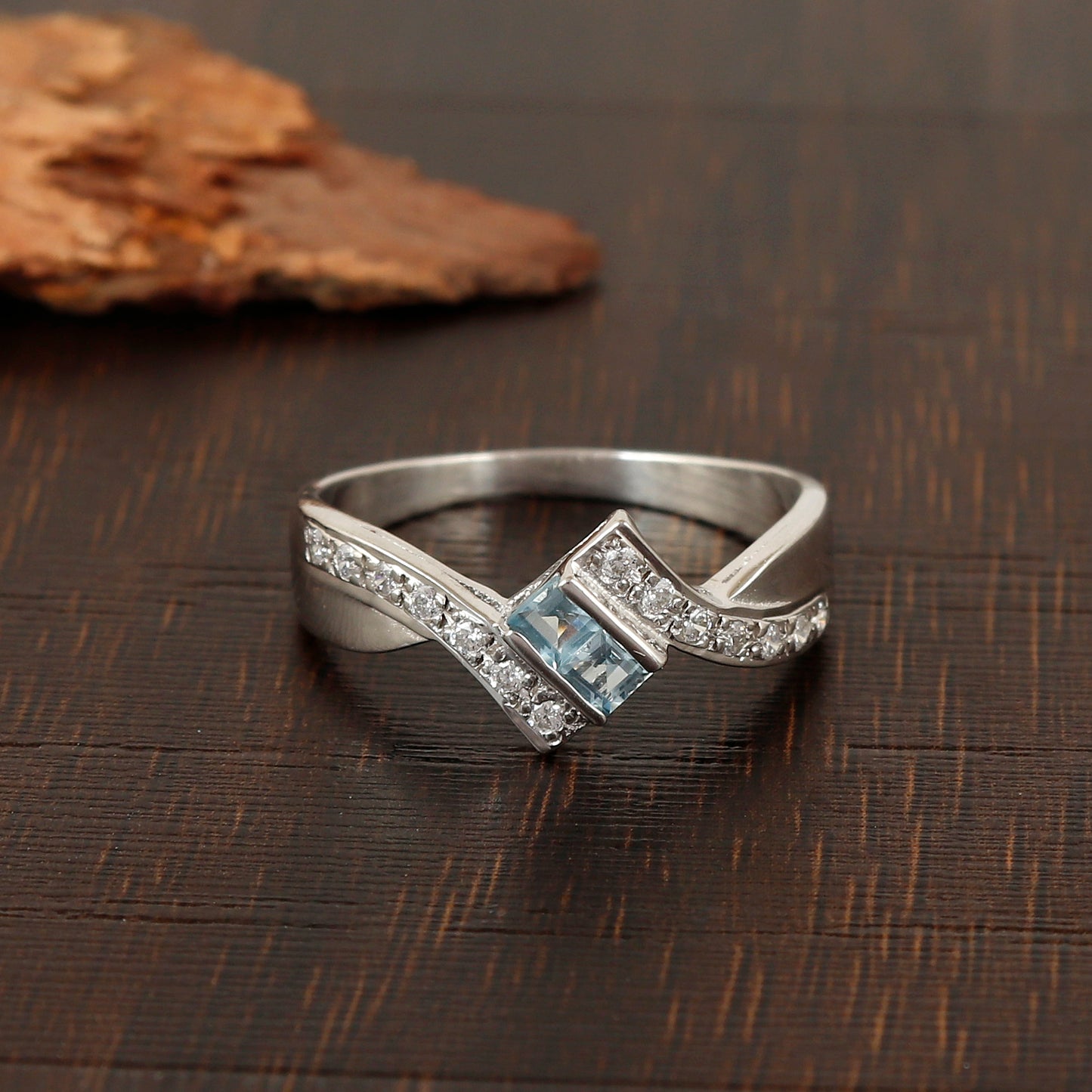 Natural Aquamarine Engagement Ring 2mm Square Cut Gemstone Wedding Ring Gift for Her