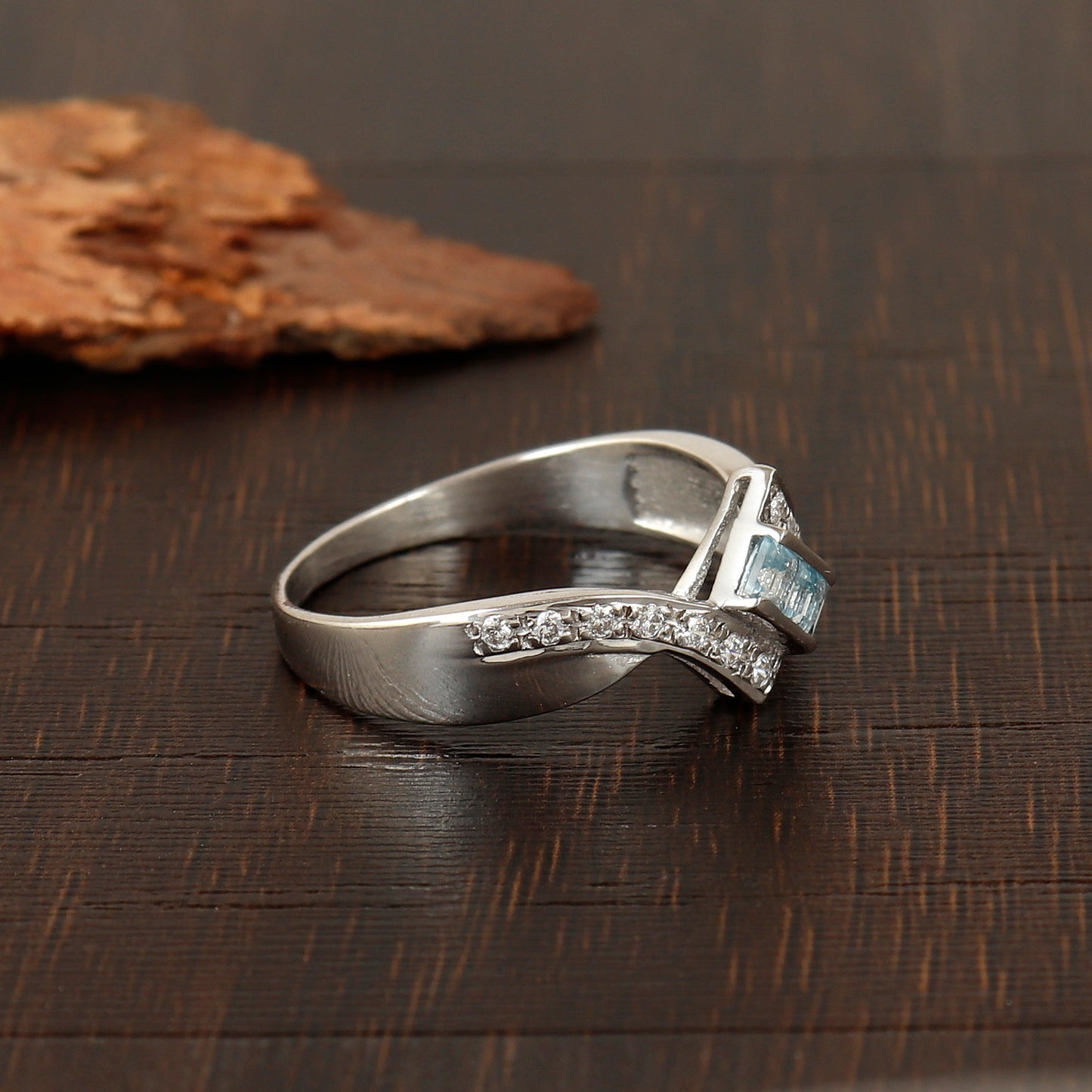 Natural Aquamarine Engagement Ring 2mm Square Cut Gemstone Wedding Ring Gift for Her