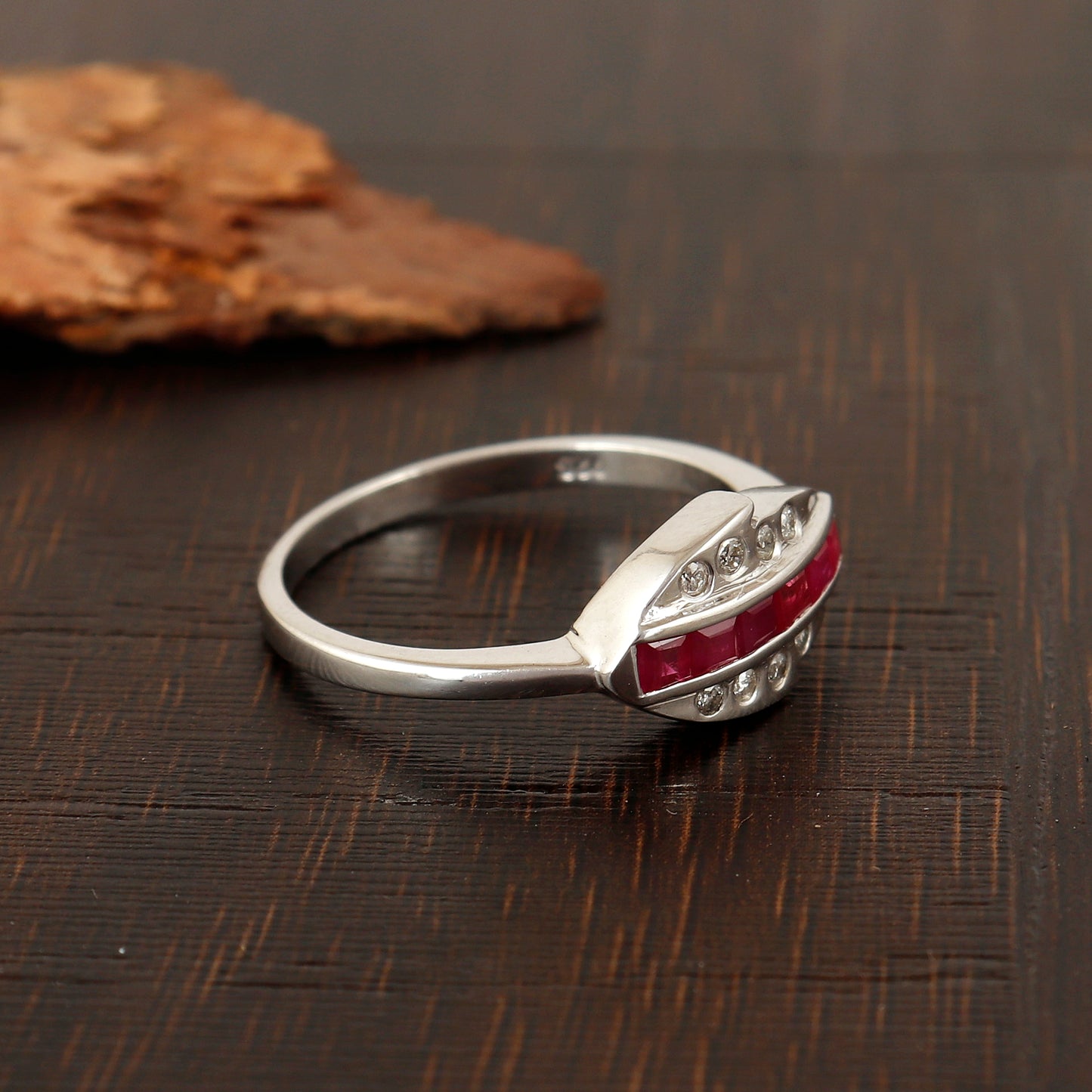 Natural Ruby Square Cut Gemstone Ring 925 Sterling Silver Diamond Engagement Ring Gift for her