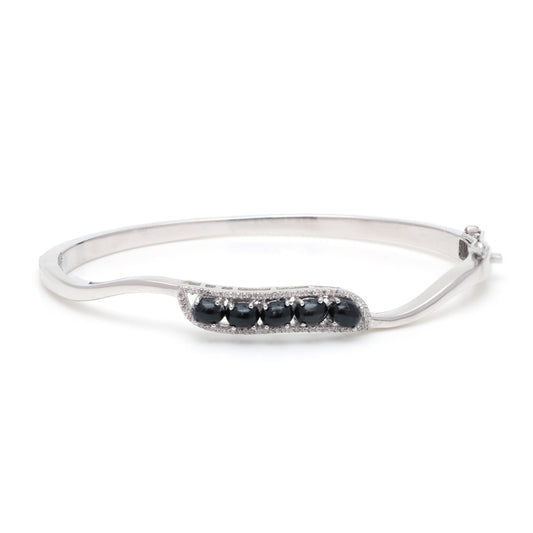 Black Star Cluster Bangle 925 Sterling Silver Oval Cabochon Gemstone Bangle Anniversary Gift for Her