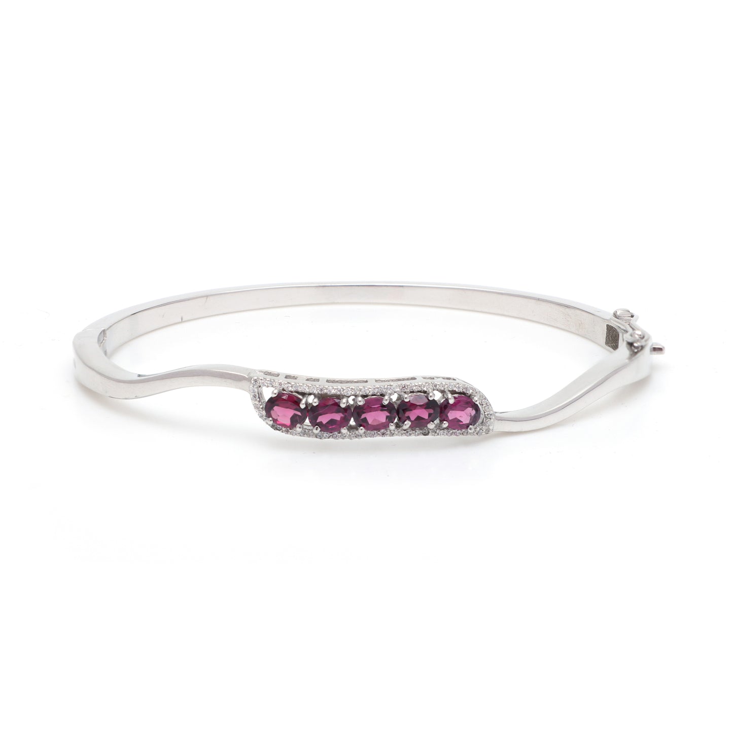 Rhodolite Garnet Oval Cut Gemstone Cluster Bangle 925 Sterling Silver Handmade Bangle Gift for Her