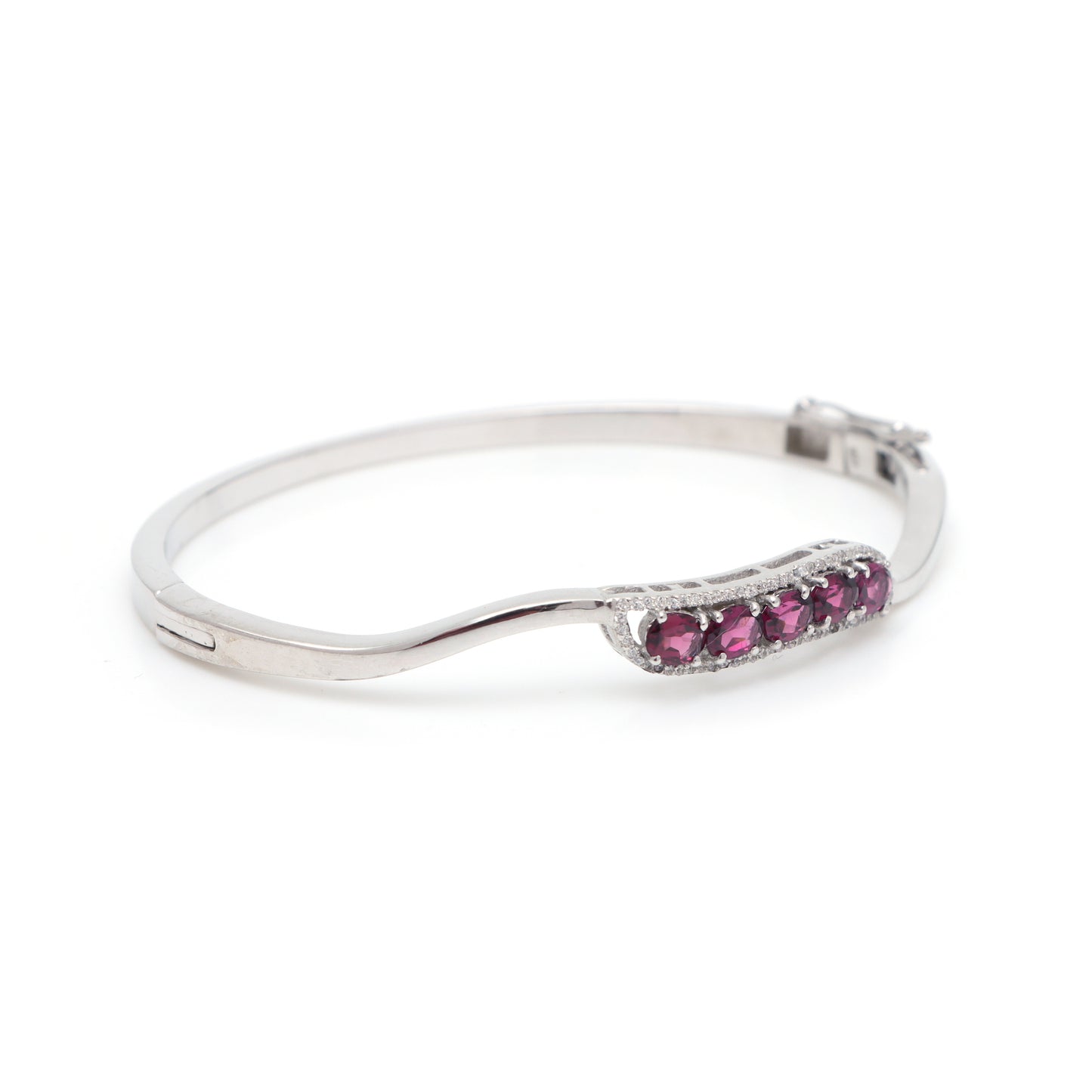 Rhodolite Garnet Oval Cut Gemstone Cluster Bangle 925 Sterling Silver Handmade Bangle Gift for Her