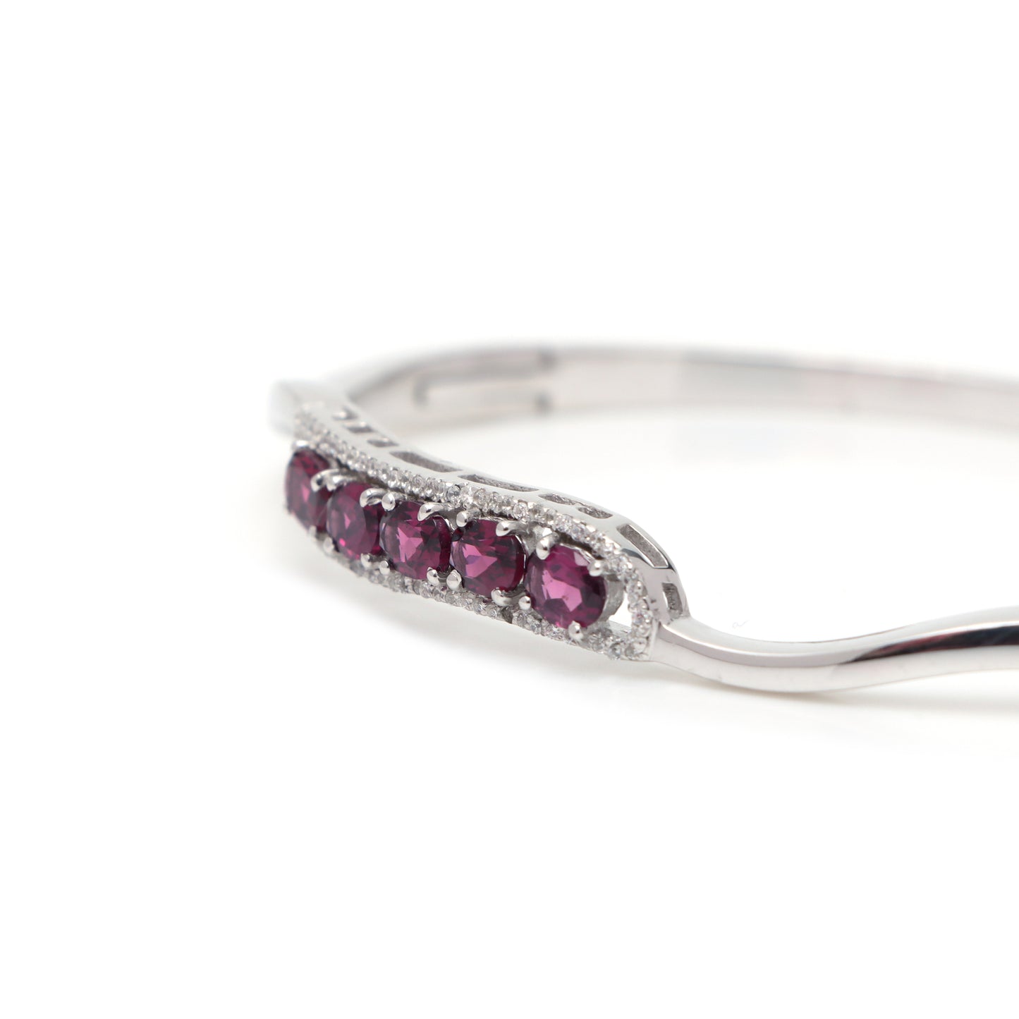 Rhodolite Garnet Oval Cut Gemstone Cluster Bangle 925 Sterling Silver Handmade Bangle Gift for Her