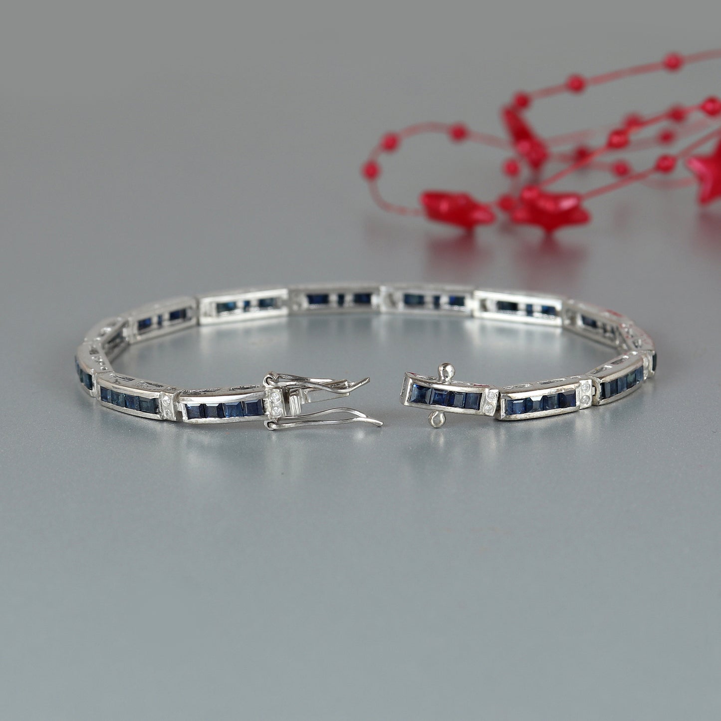 Natural Blue Sapphire Tennis Bracelet-925 Sterling Silver Bracelet-September Birthstone Bracelet-Diamond Bracelet-Square Gemstone Bracelet