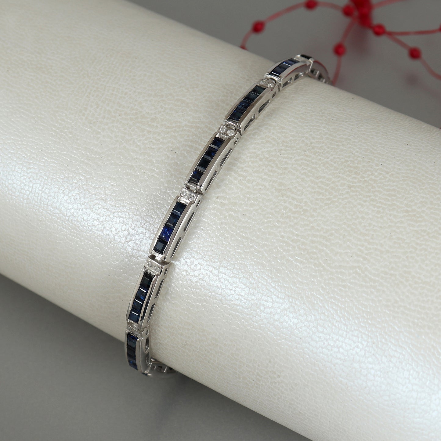 Natural Blue Sapphire Tennis Bracelet-925 Sterling Silver Bracelet-September Birthstone Bracelet-Diamond Bracelet-Square Gemstone Bracelet
