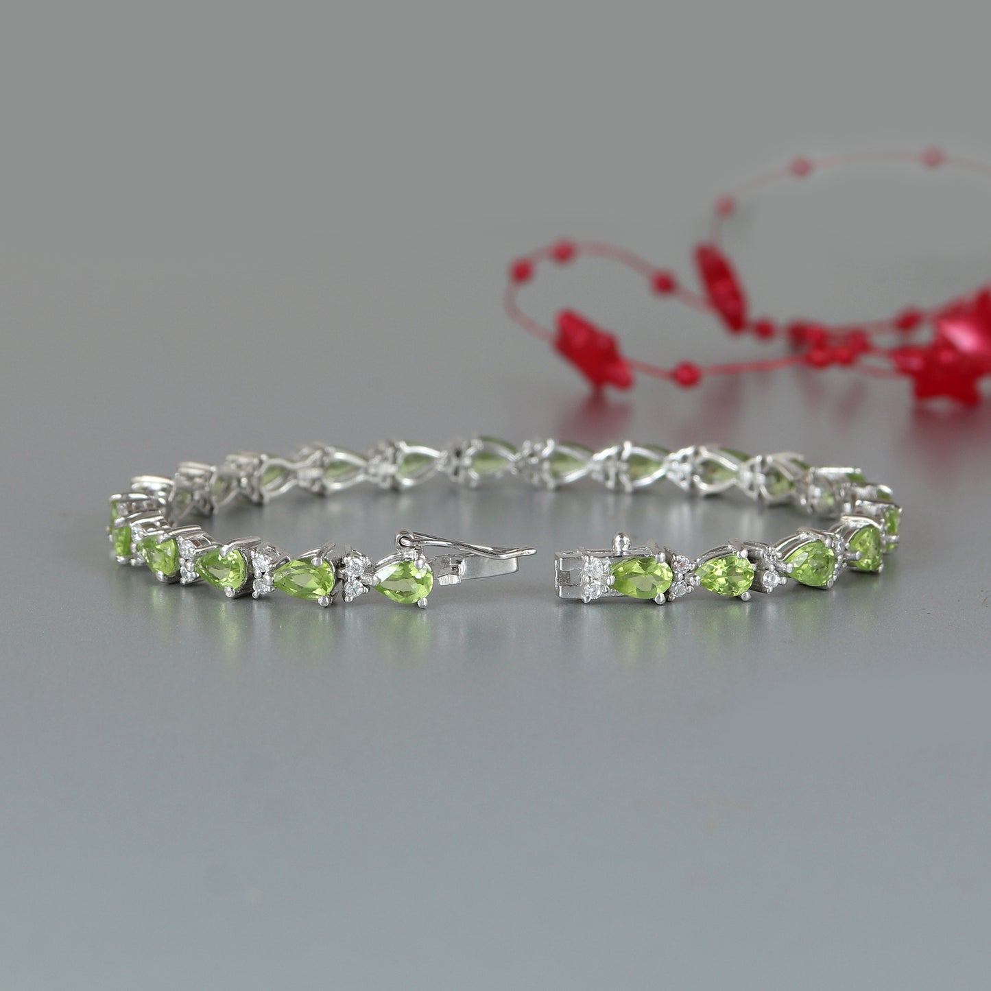 Peridot Tennis Bracelet-925 Sterling Silver Bracelet-6x4mm Pear Gemstone Bracelet-August Birthstone-Peridot Jewelry-Wedding Gift for Her
