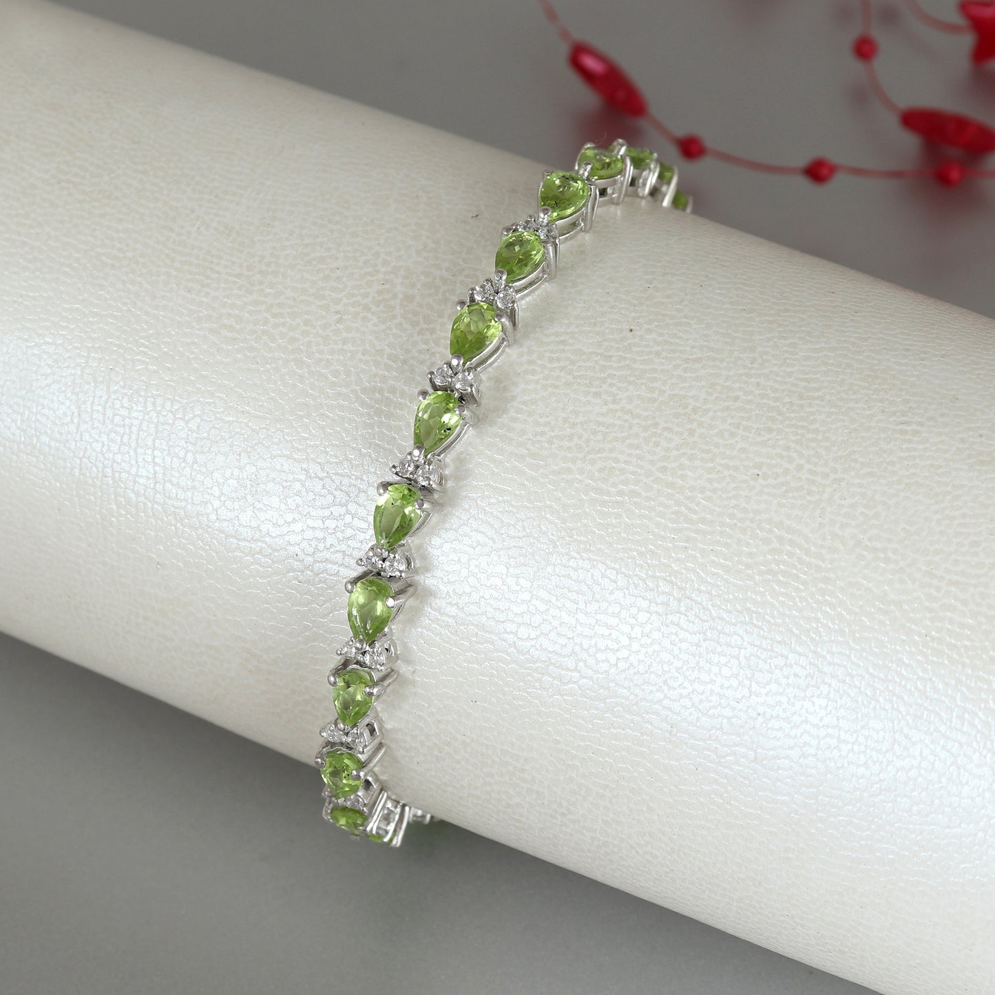 Peridot Tennis Bracelet-925 Sterling Silver Bracelet-6x4mm Pear Gemstone Bracelet-August Birthstone-Peridot Jewelry-Wedding Gift for Her