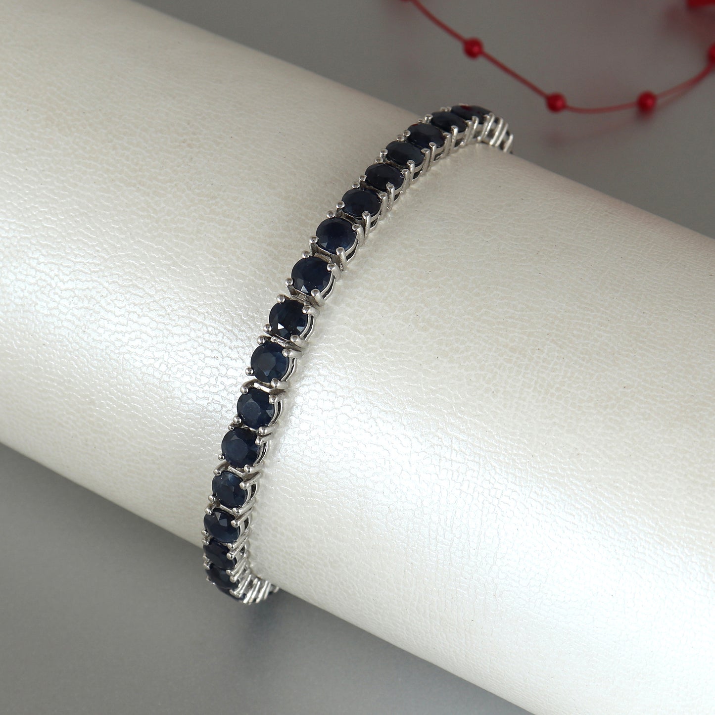 Natural Blue Sapphire Tennis Bracelet-925 Sterling Silver Bracelet-Round Cut Gemstone Bracelet-September Birthstone-Valentine Gift for Her