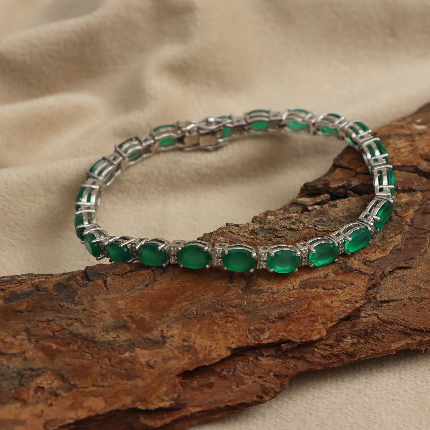 Green Onyx Oval Faceted Cut Gemstone Tennis Bracelet May Birthstone 925 Sterling Silver Bracelet Gift for Her