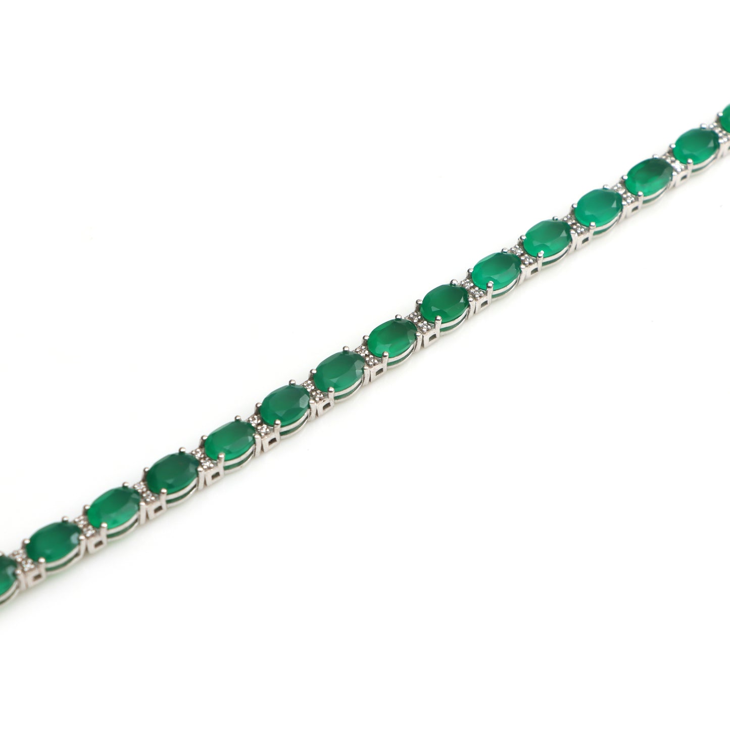 Green Onyx Oval Faceted Cut Gemstone Tennis Bracelet May Birthstone 925 Sterling Silver Bracelet Gift for Her