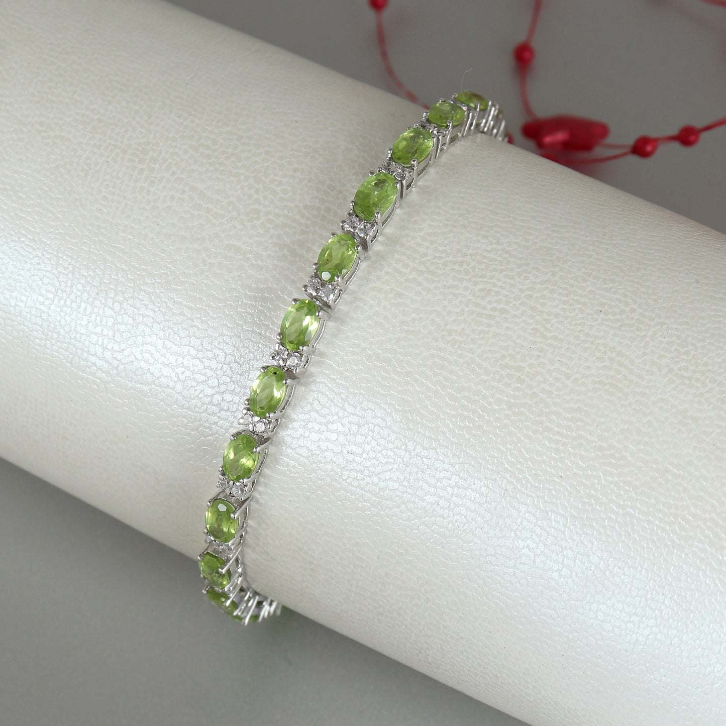 Peridot Tennis Bracelet-925 Sterling Silver Bracelet-6x4mm Oval Cut Gemstone Bracelet-August Birthstone-Peridot Jewelry-Wedding Gift for Her