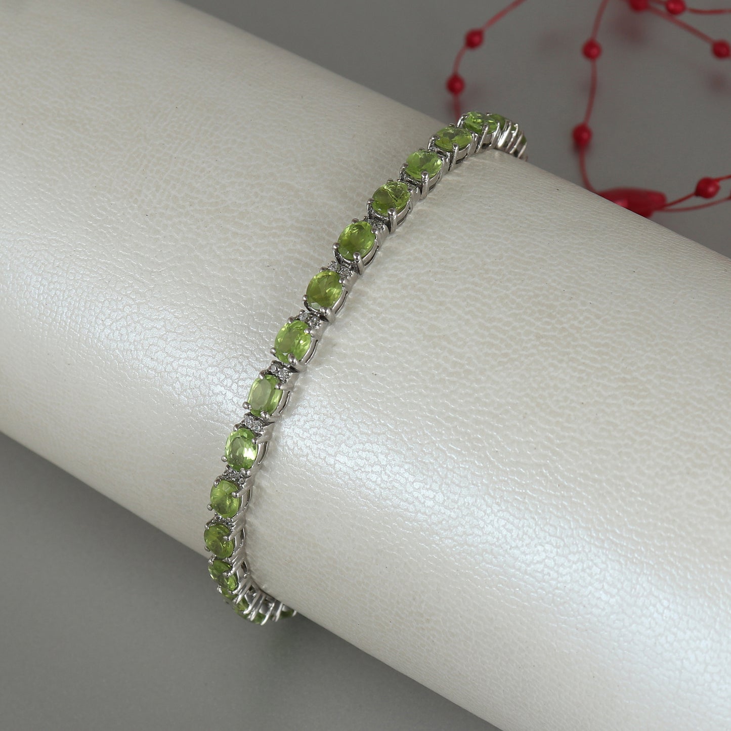 11.34 Gms Natural Peridot Tennis Bracelet-925 Sterling Silver Tennis Bracelet-August Birthstone Women Bracelet-Wedding Gift