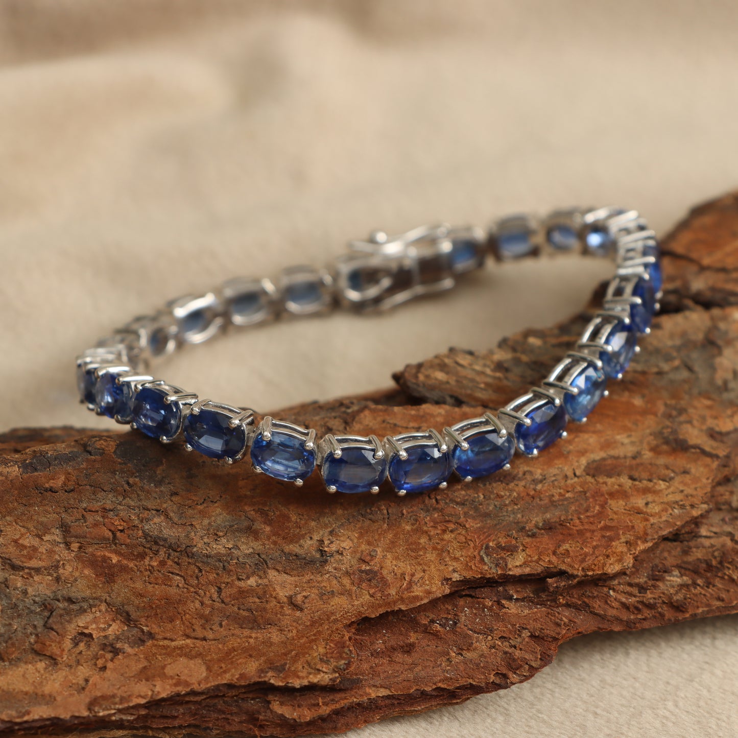 Natural Kyanite 925 Sterling Silver Oval Cur Gemstone Tennis Bracelet Wedding Gift for Her