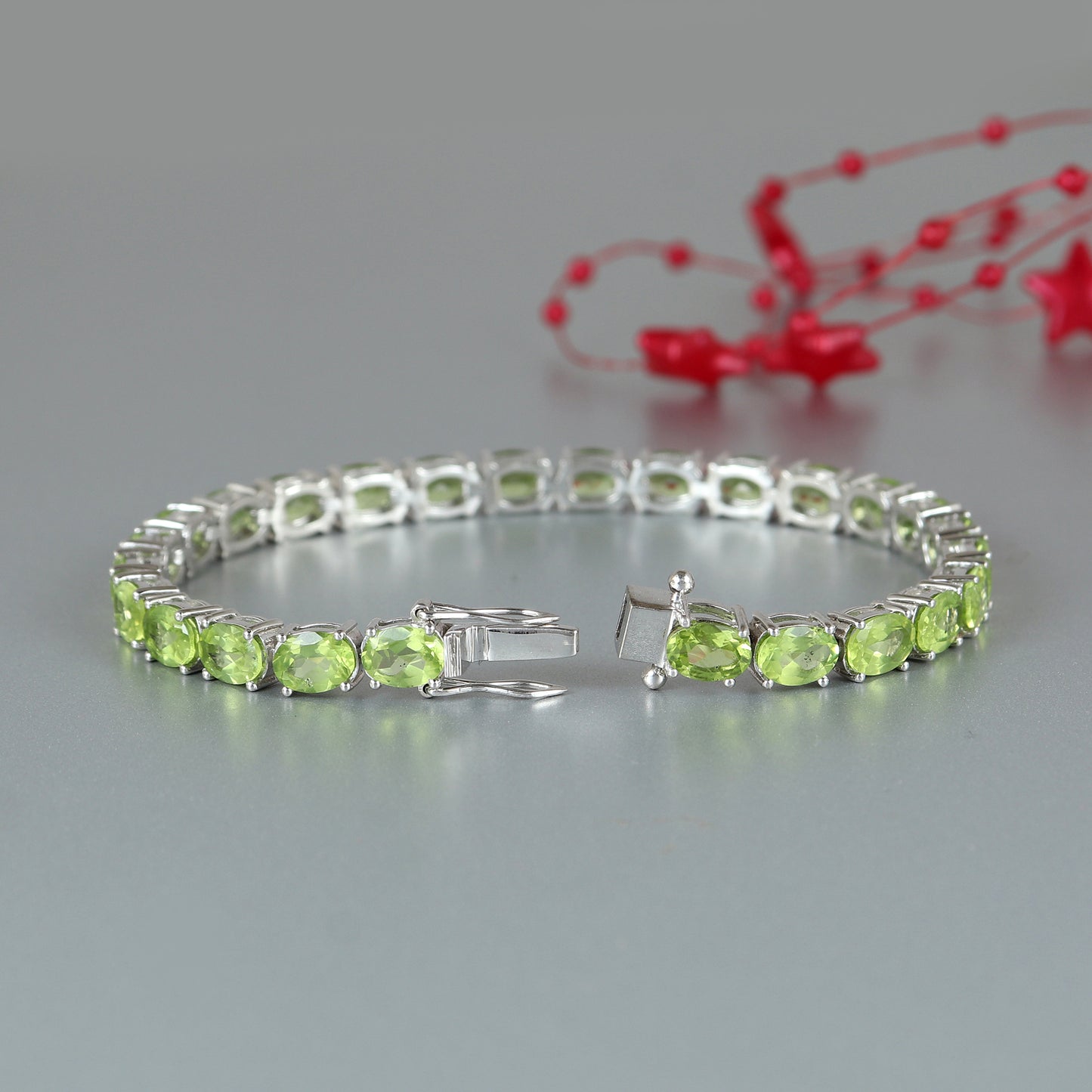 19.86 Cts Peridot Tennis Bracelet-925 Sterling Silver Bracelet-Vintage Peridot Bracelet-August Birthstone Bracelet-Oval Cut Gemstone Bracelet Gift for her