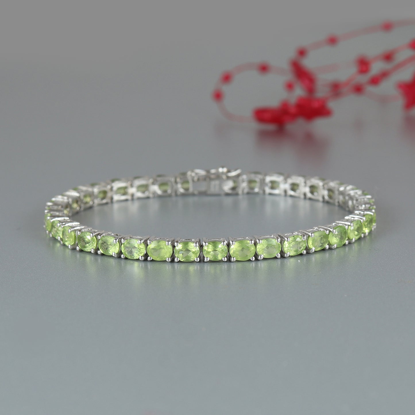Peridot Tennis Bracelet-925 Sterling Silver Bracelet-August Birthstone Bracelet-Peridot Jewelry-Christmas Gift-Natural Peridot Bracelet Her