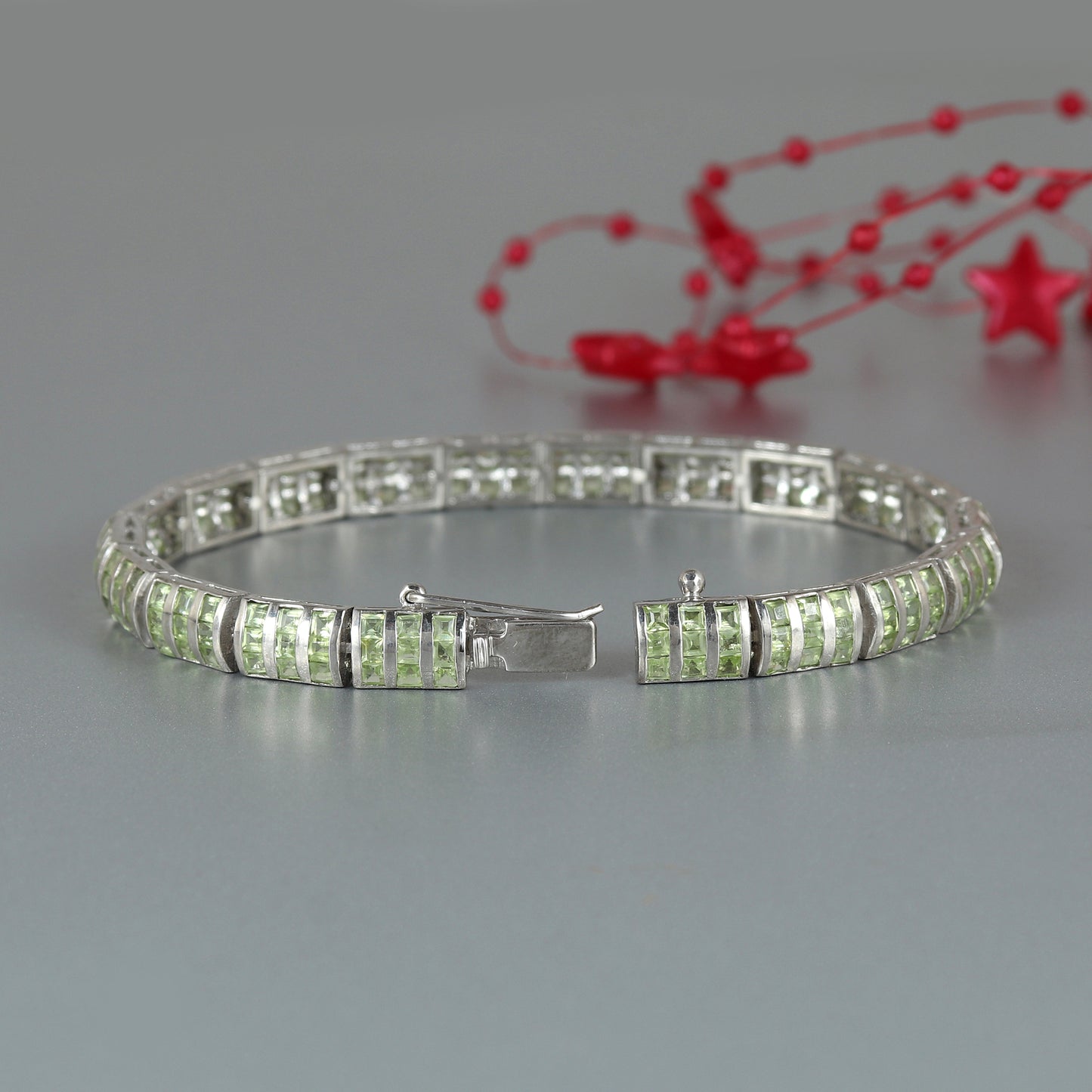 Natural Peridot Bracelet-925 Sterling Silver Bracelet-Square Cut Peridot Bracelet-Peridot Tennis Bracelet-Women's Bracelet-Handmade Bracelet
