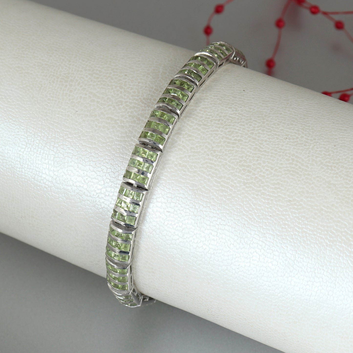 Natural Peridot Bracelet-925 Sterling Silver Bracelet-Square Cut Peridot Bracelet-Peridot Tennis Bracelet-Women's Bracelet-Handmade Bracelet