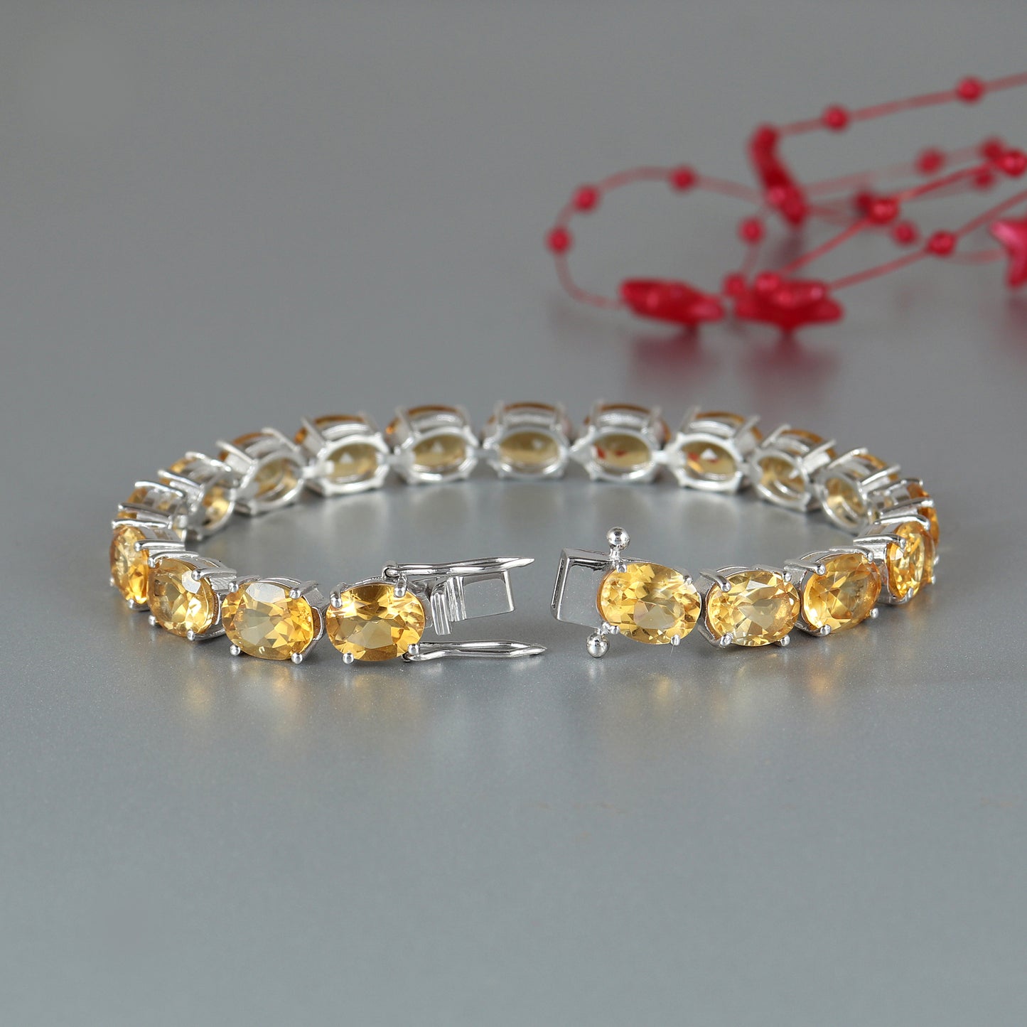 Citrine Tennis Bracelet-9x7mm Oval Cut Gemstone Bracelet-925 Sterling Silver Bracelet-Citrine Silver Bracelet-Handmade Bracelet-Wedding Gift