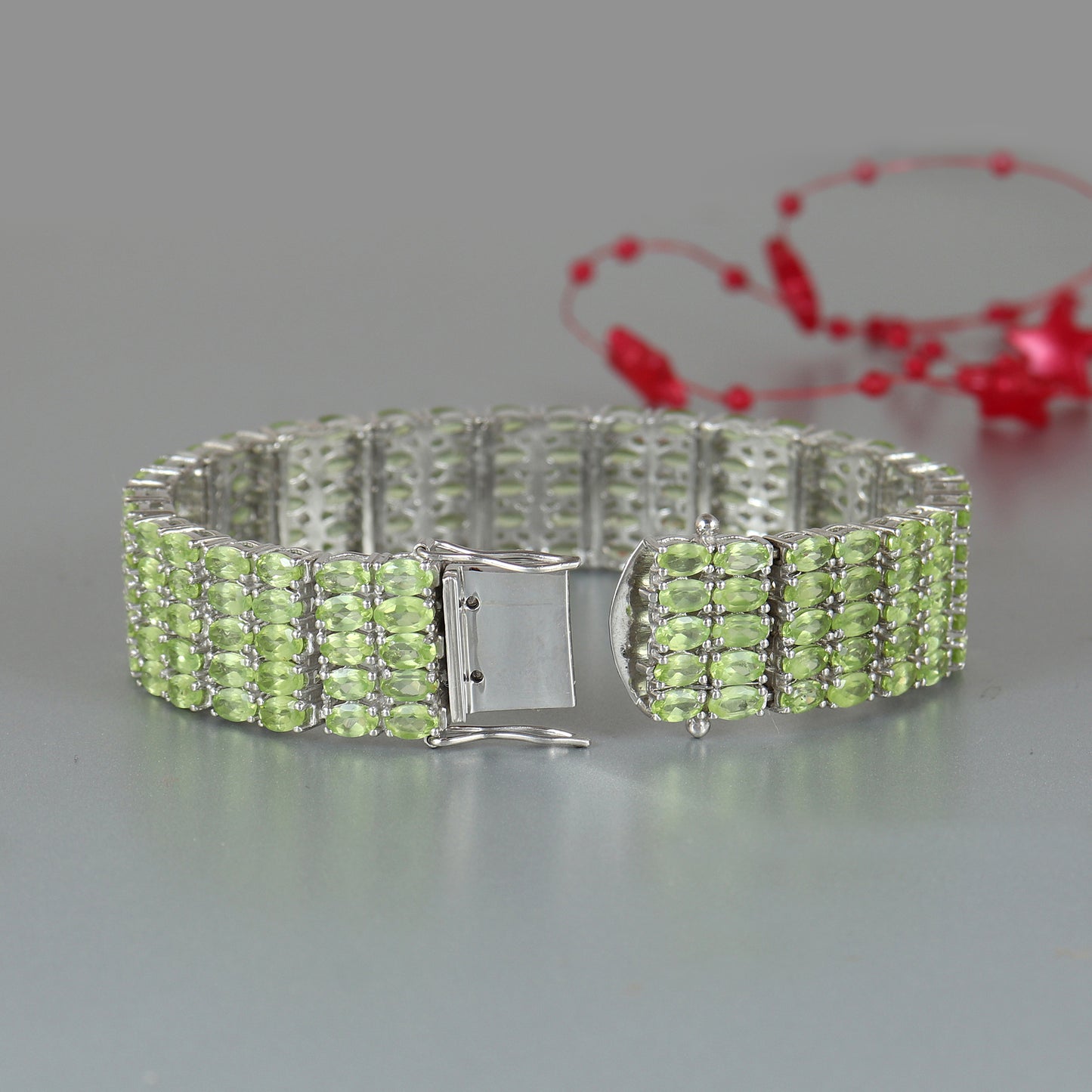 Peridot Tennis Bracelet-925 Sterling Silver-Oval Cut Gemstone Bracelet-Peridot Jewelry-August Birthstone-Five Layered Bracelet-Gift for Her