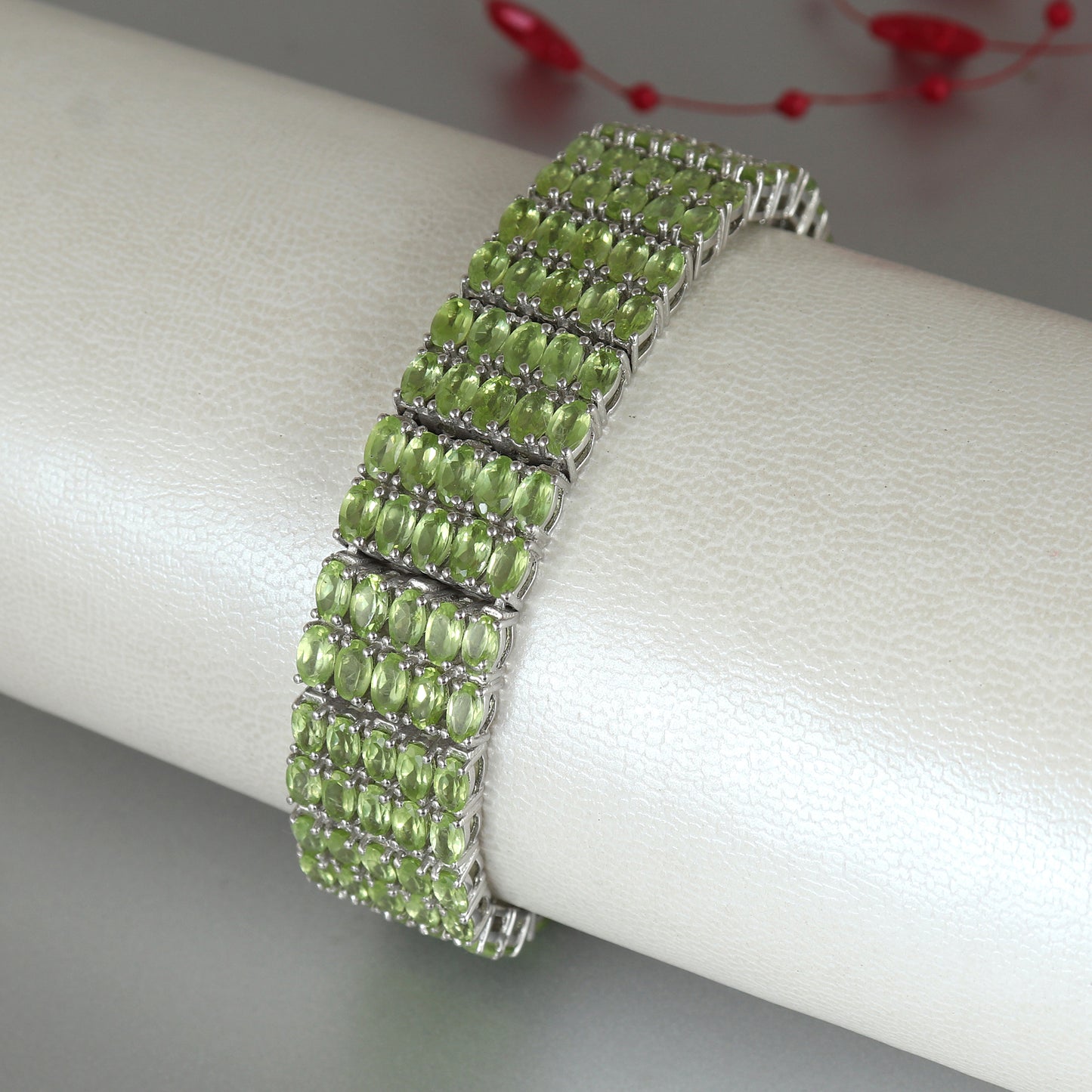 Peridot Tennis Bracelet-925 Sterling Silver-Oval Cut Gemstone Bracelet-Peridot Jewelry-August Birthstone-Five Layered Bracelet-Gift for Her