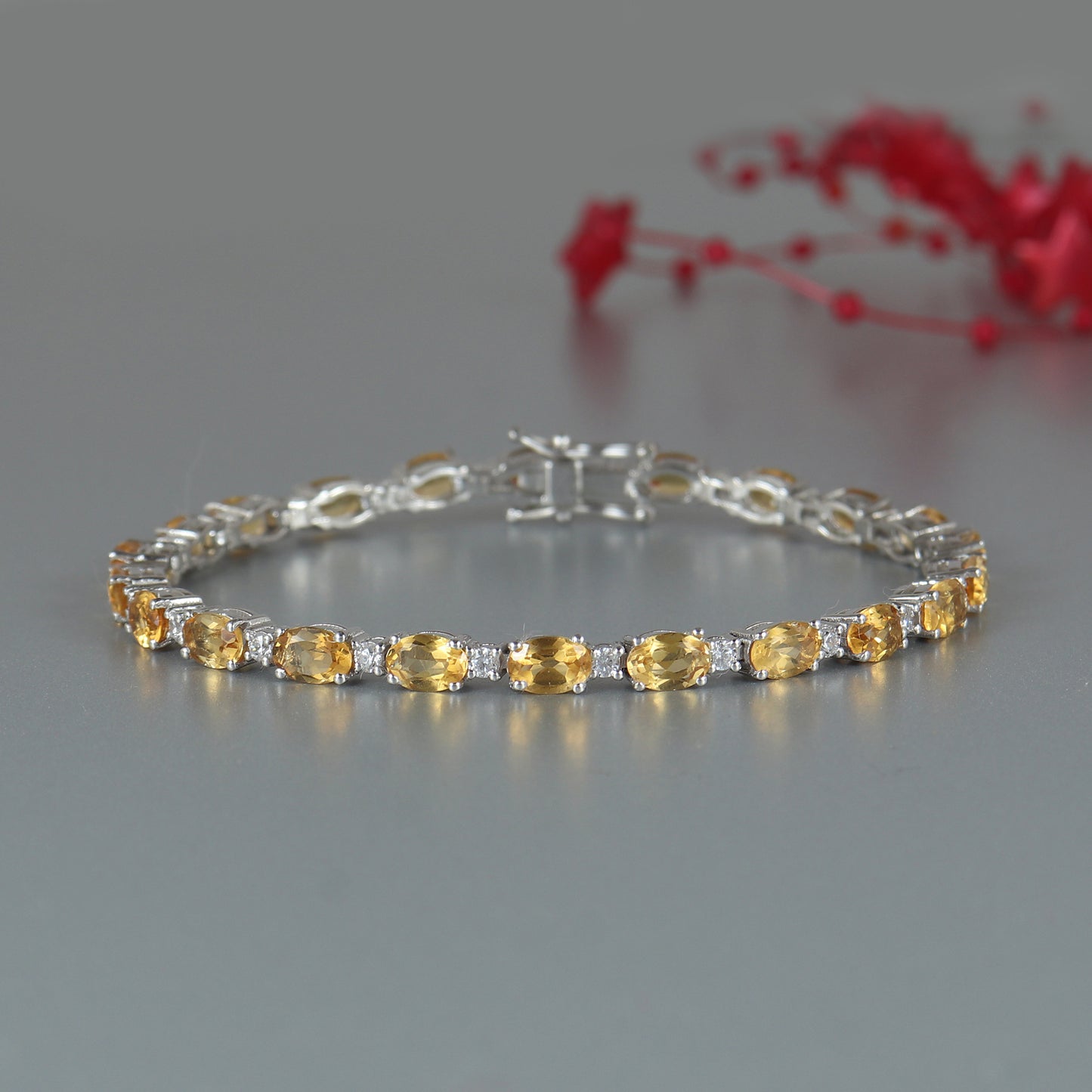 Natural Citrine Bracelet-925 Sterling Silver-Tennis Bracelet-November Birthstone-Citrine Jewelry-Gift For Girlfriend-Wedding Bracelet