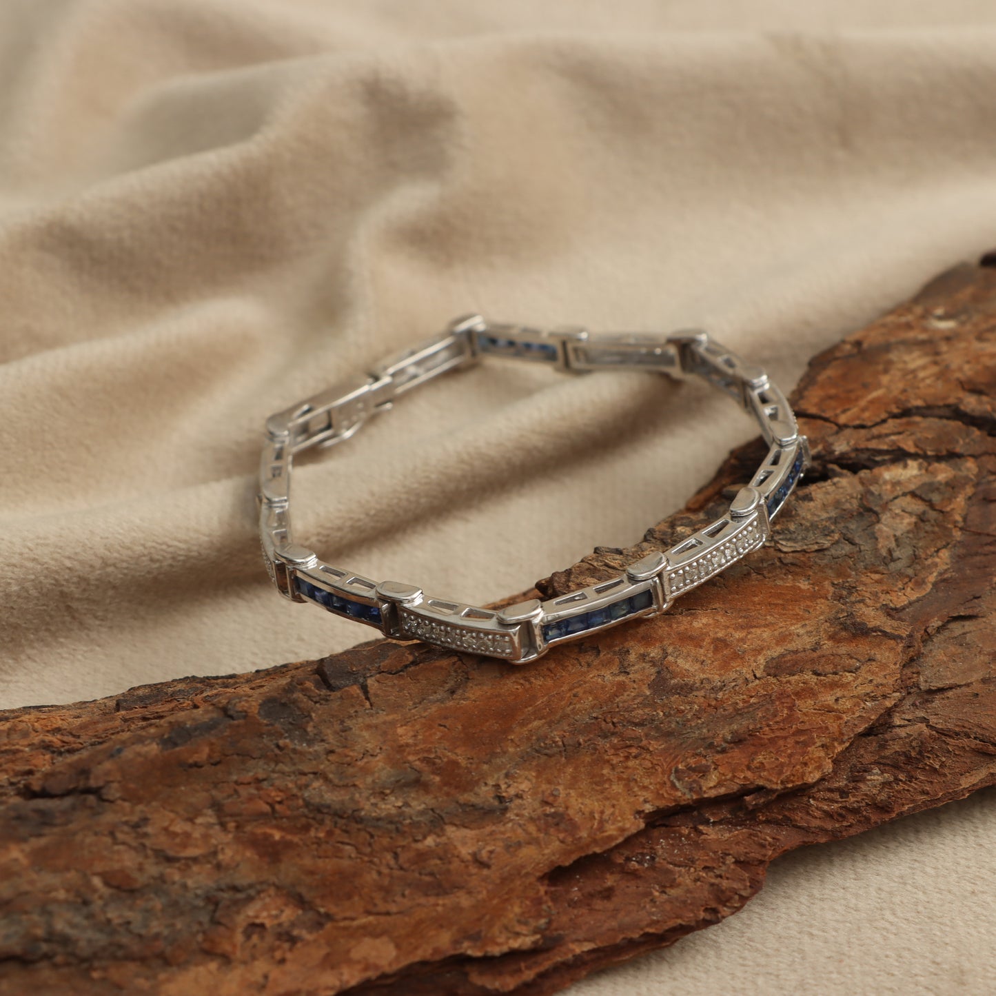 925 Sterling Silver Bracelet Natura Blue Sapphire Square Cut Gemstone Tennis Bracelet Anniversary Gift for Wife