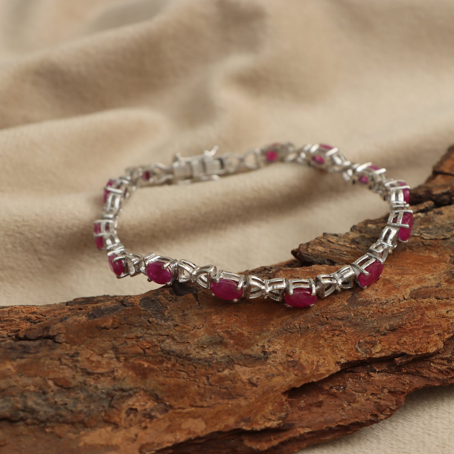 Natural Ruby Oval Cut Gemstone Tennis Bracelet July Birthstone Bracelet Gift for Her